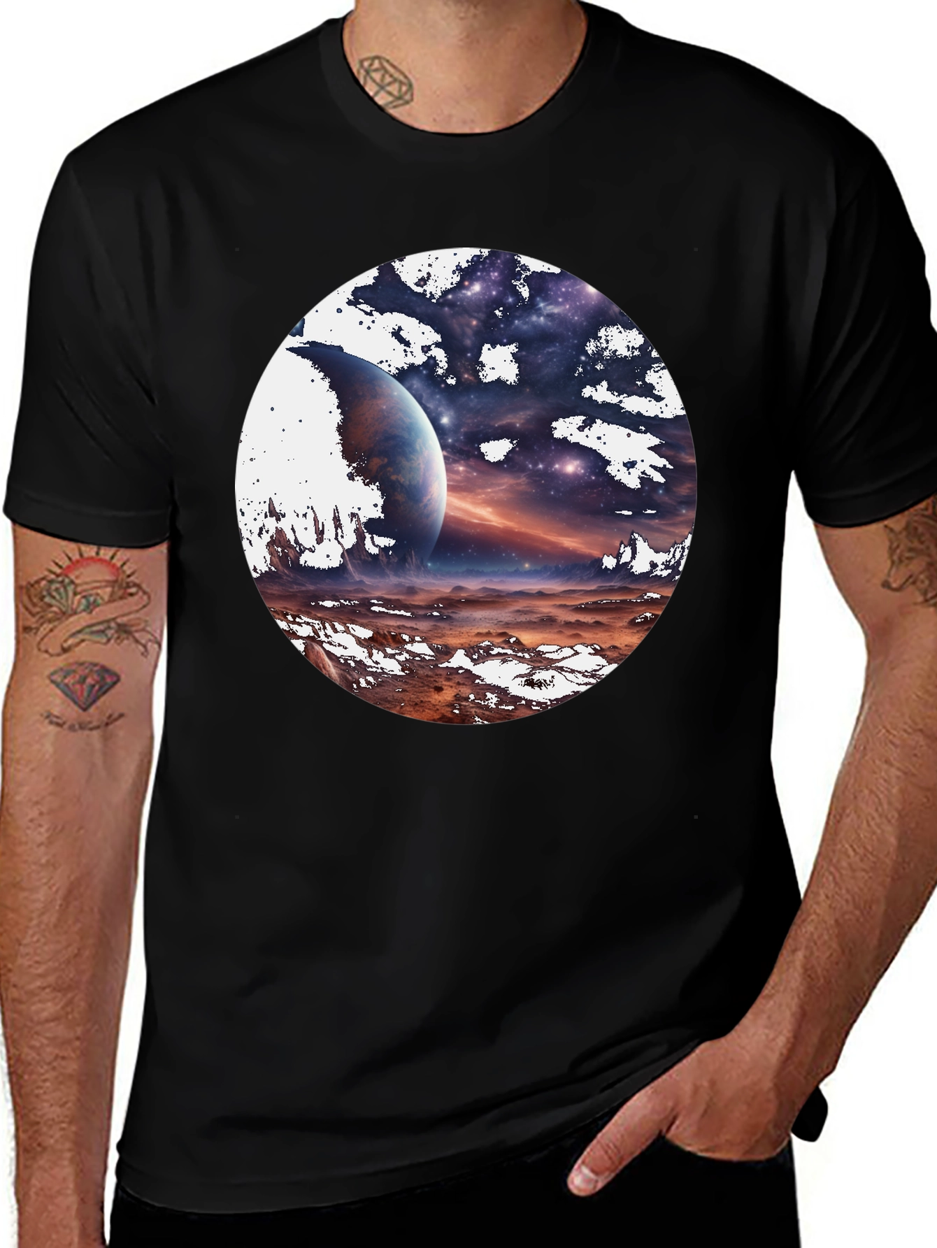 Variant 4 of Cosmic Planet Graphic Tee - Black Cotton Blend