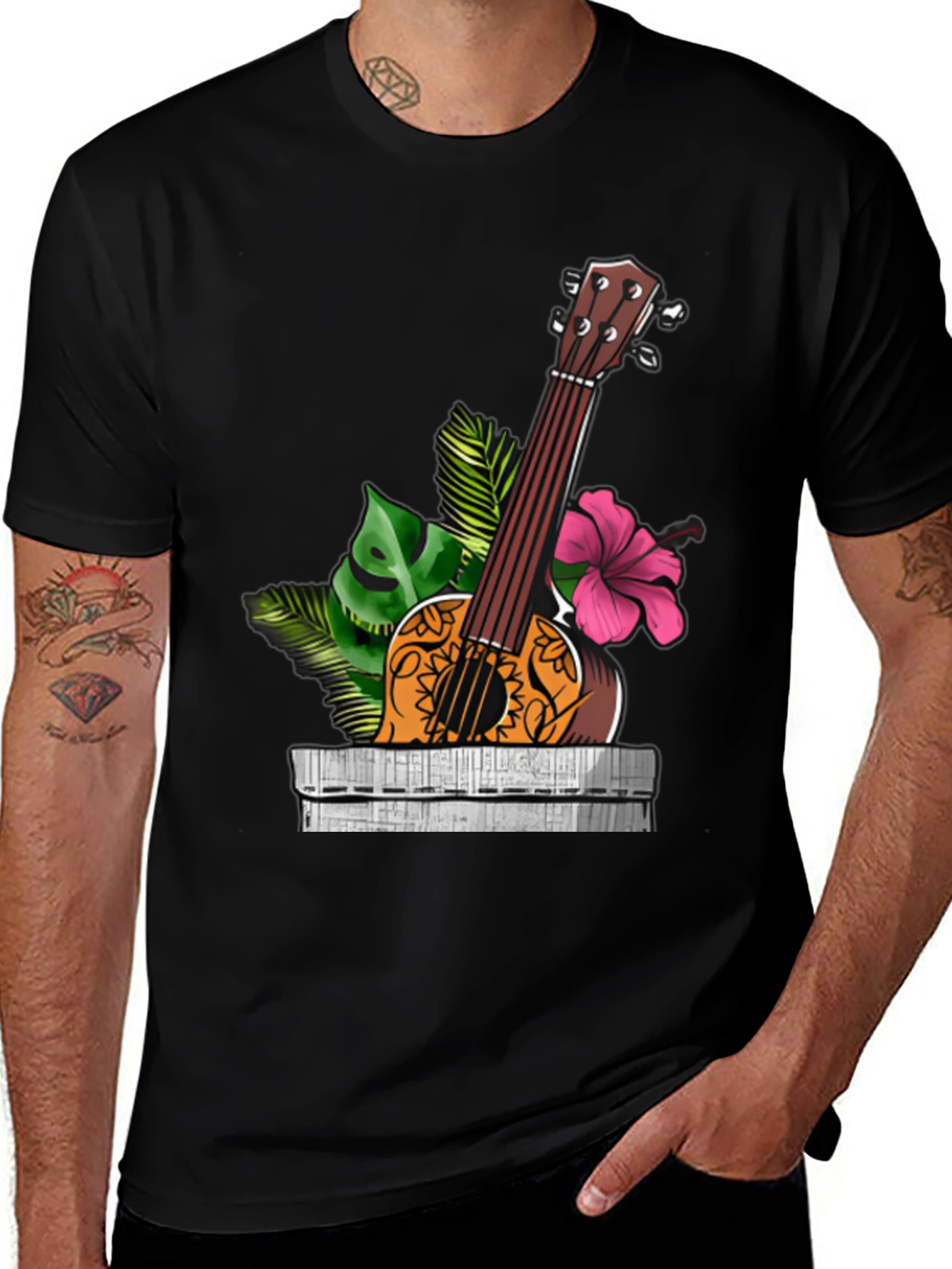 Variant 17 of Tropical Ukulele Graphic Tee - Island Vibes