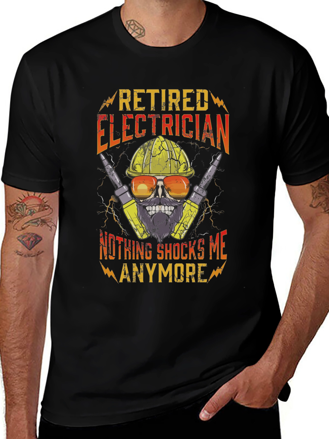 Variant 26 of Retired Electrician T-Shirt Funny Skull Tee