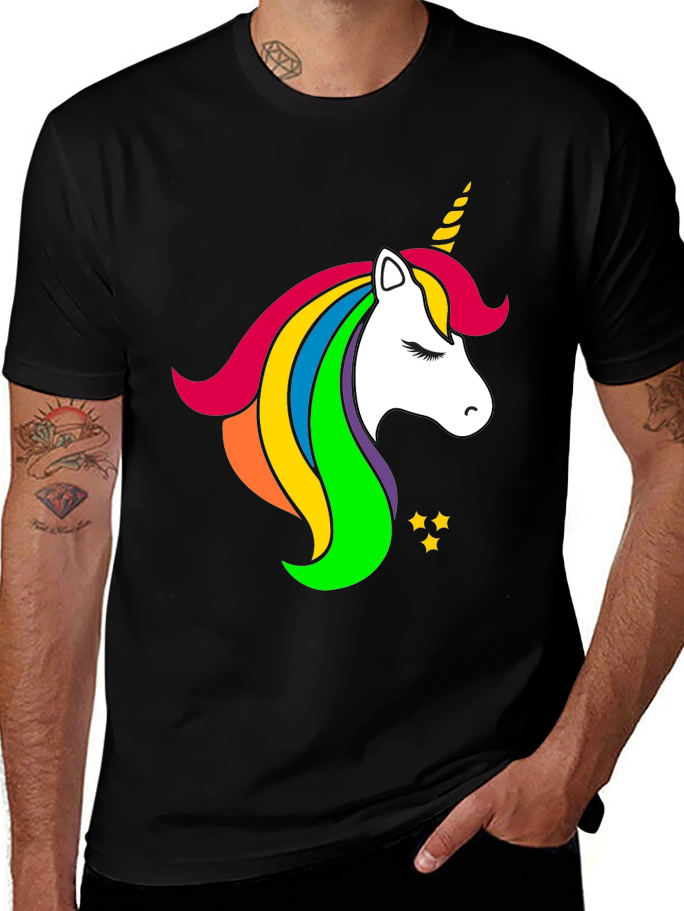 Variant 16 of Rainbow Unicorn Graphic Black T-Shirt