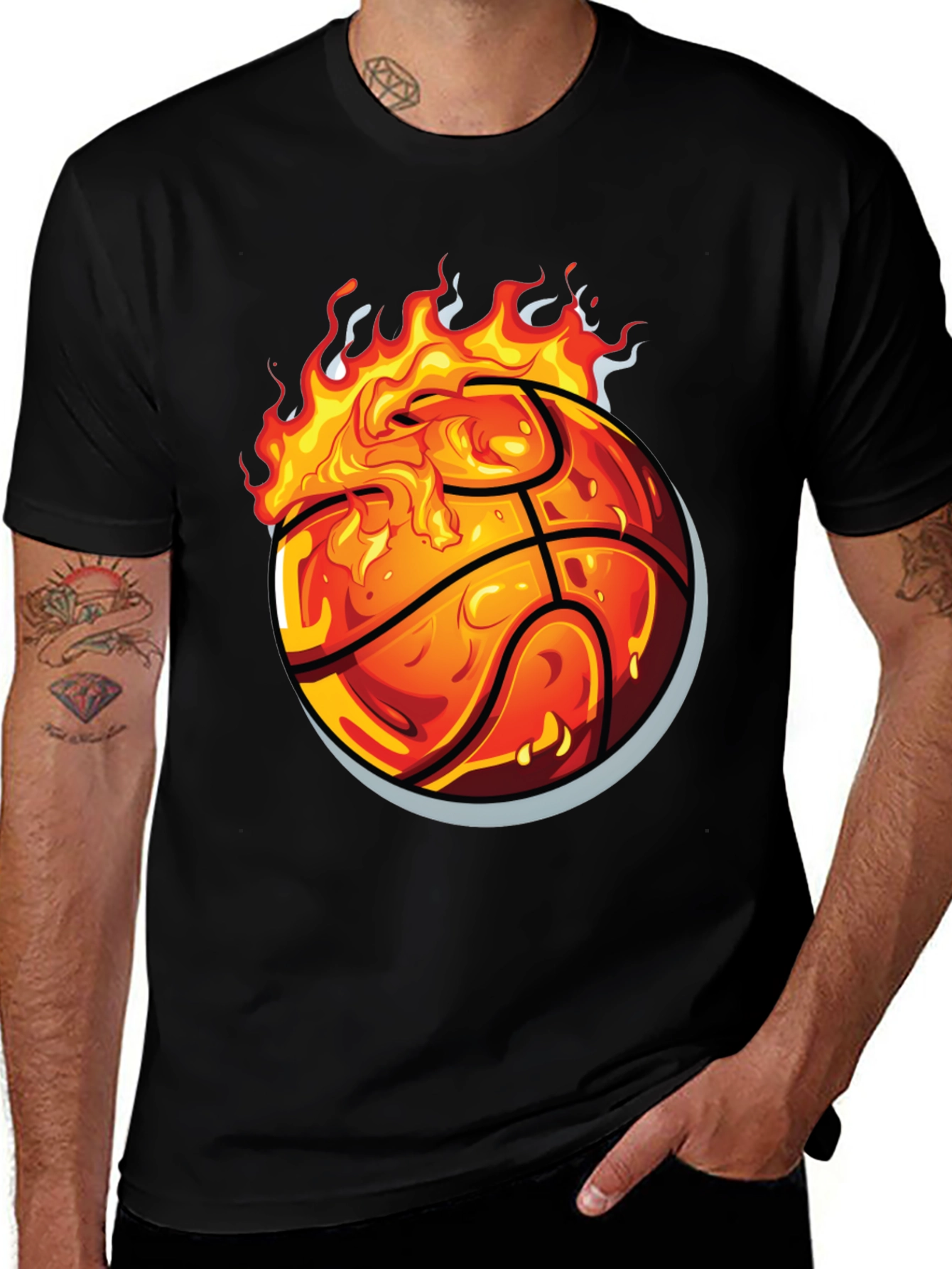 Variant 18 of Flaming Basketball Graphic Tee - Black Cotton Shirt