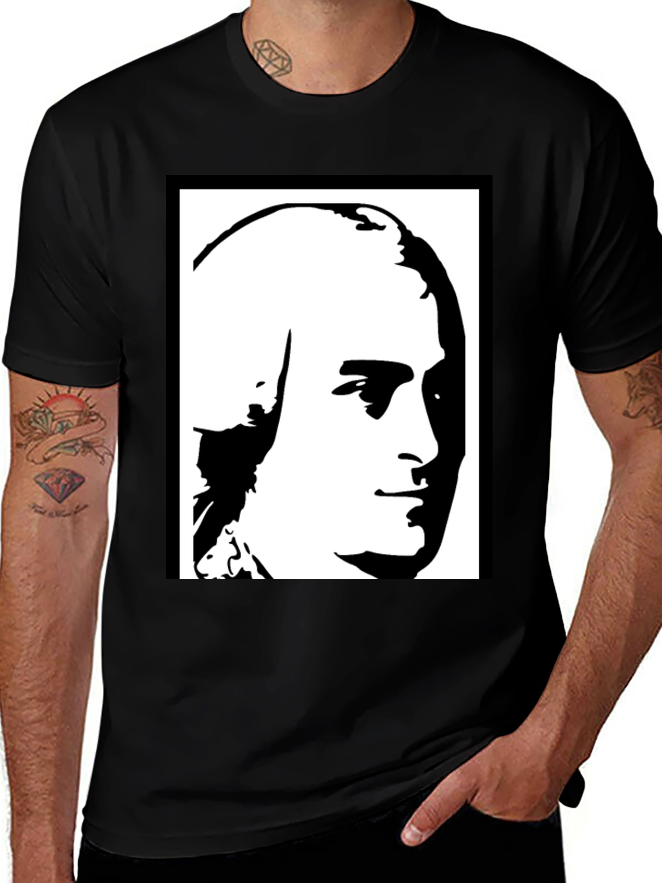 Variant 18 of Black T-Shirt with Portrait Graphic Print