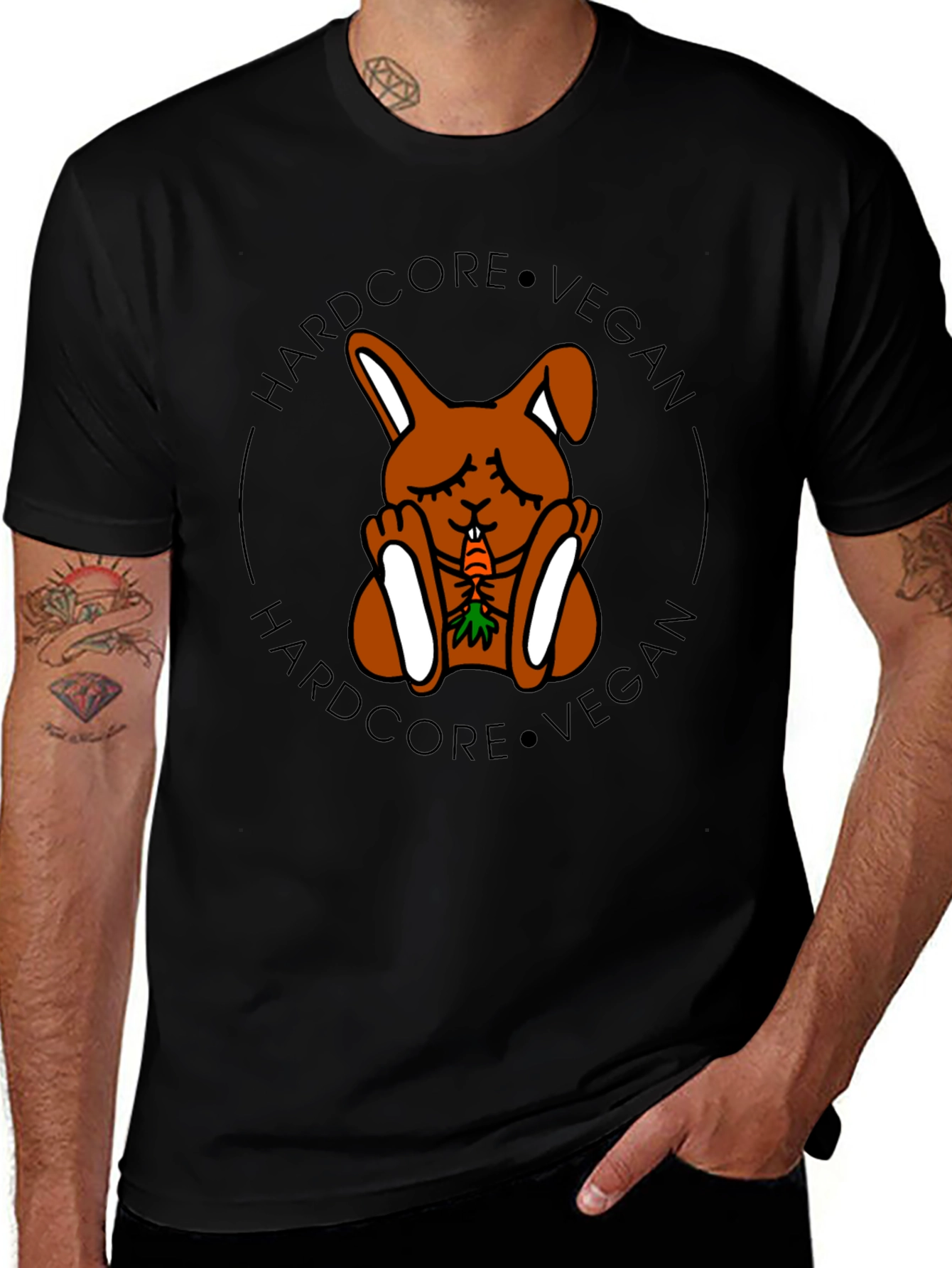 Variant 12 of Hardcore Vegan Rabbit Tee - Unisex Black T-Shirt