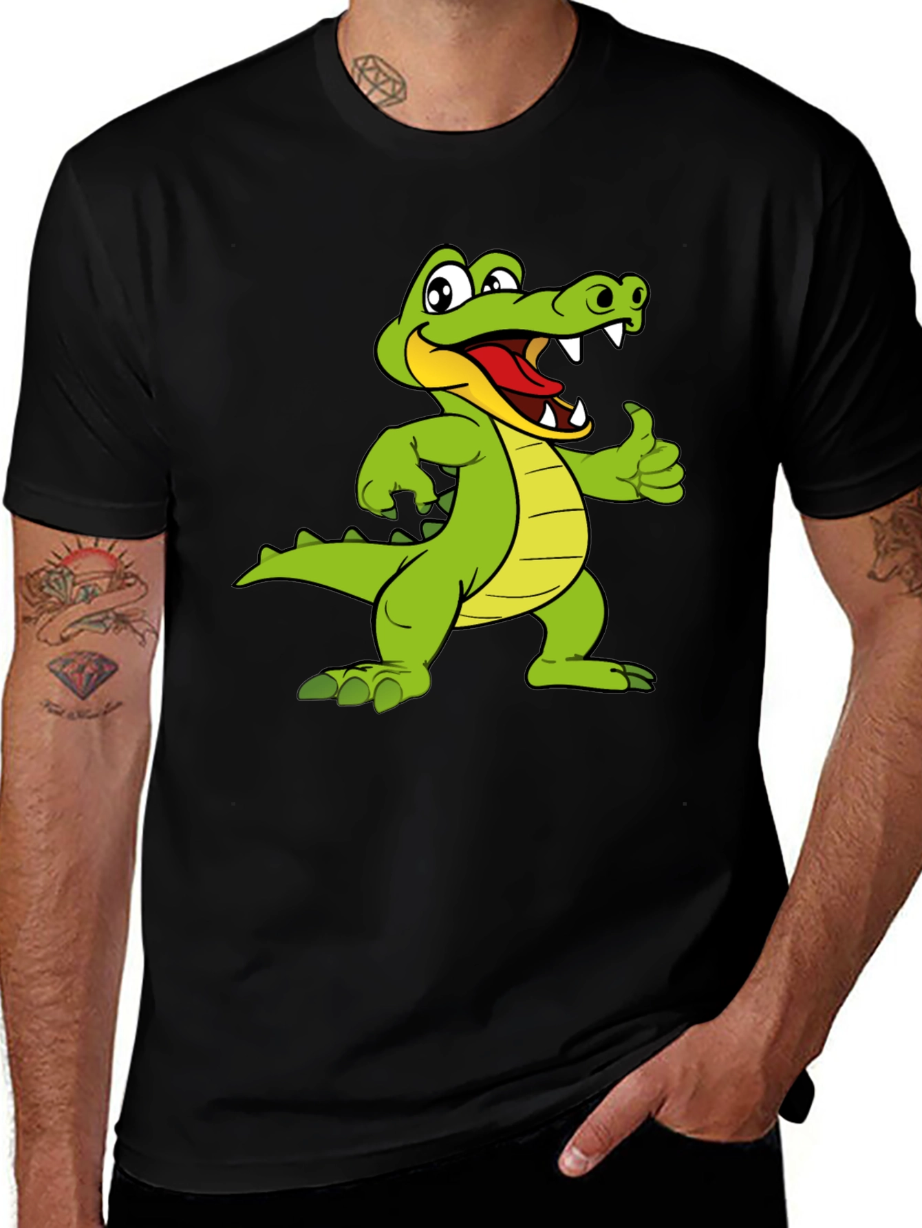 Variant 11 of Cartoon Alligator Graphic Black T-Shirt