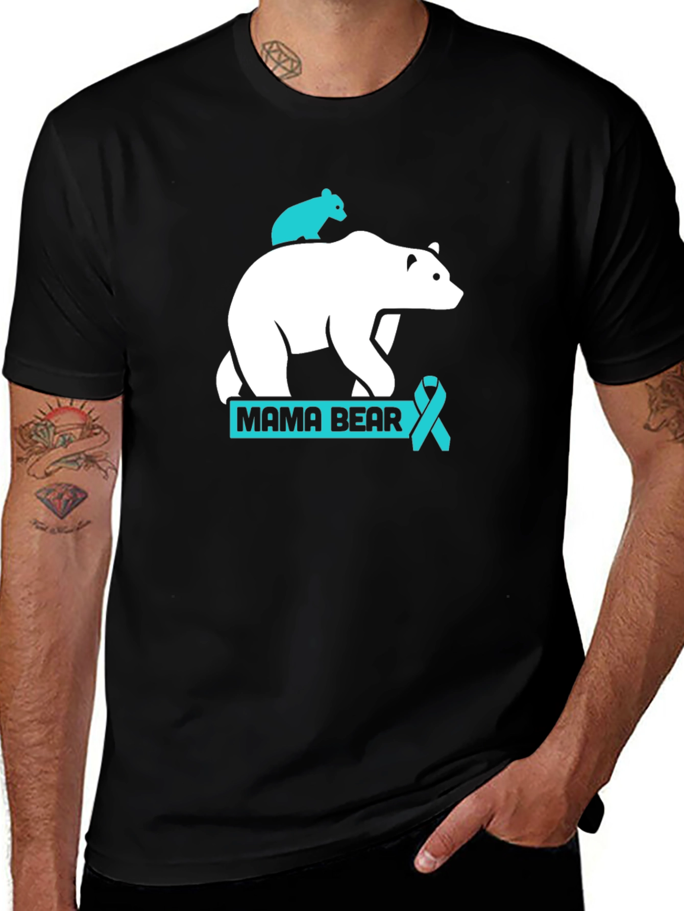 Variant 18 of Mama Bear T-Shirt: Teal Ribbon Support