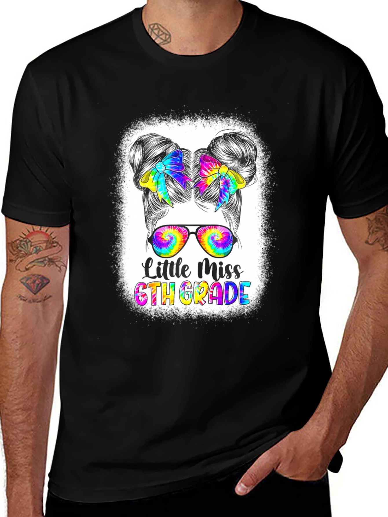 Black Little Miss 6th Grade Tie Dye T-Shirt main image