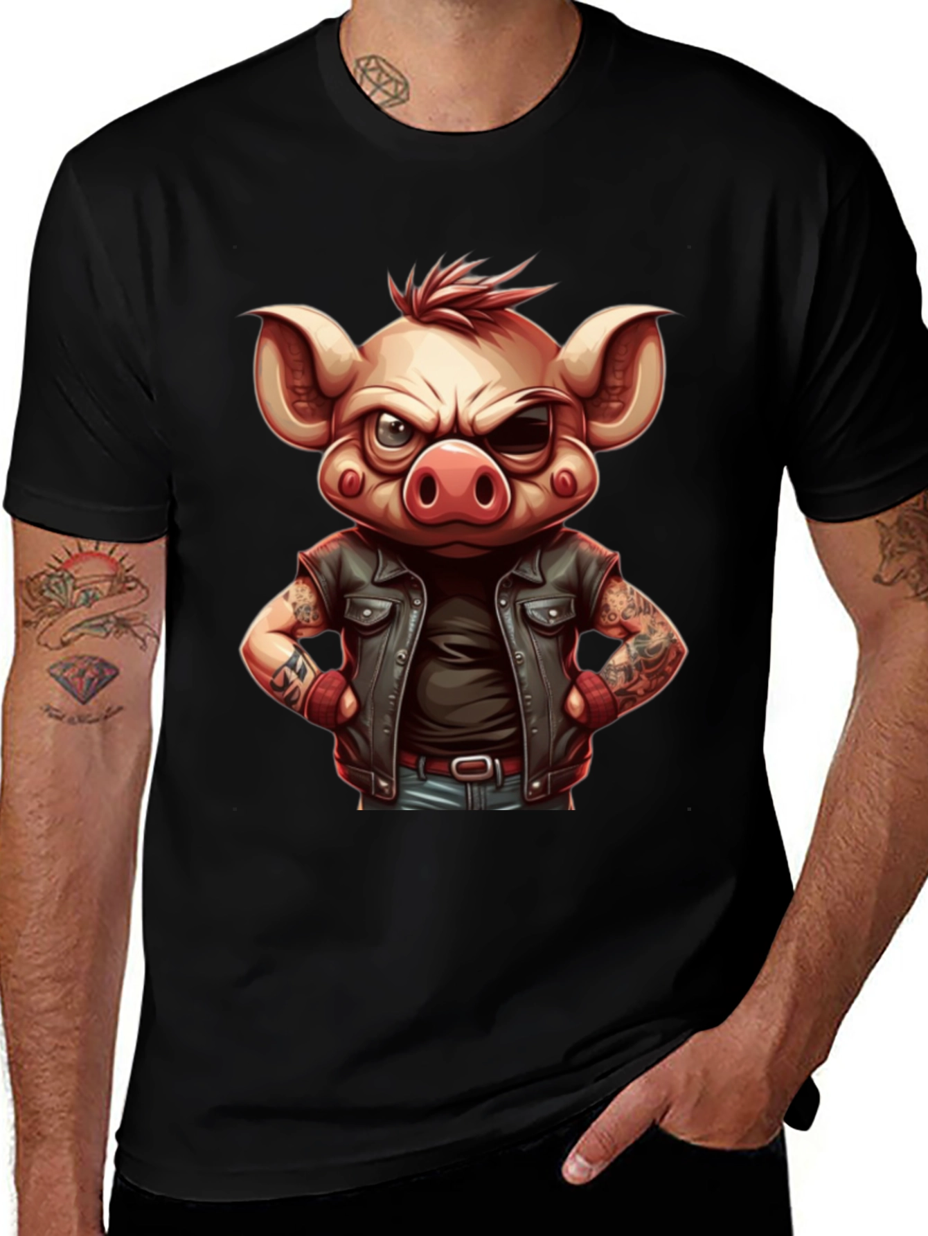 Variant 7 of Cool Pig Biker T-Shirt - Black