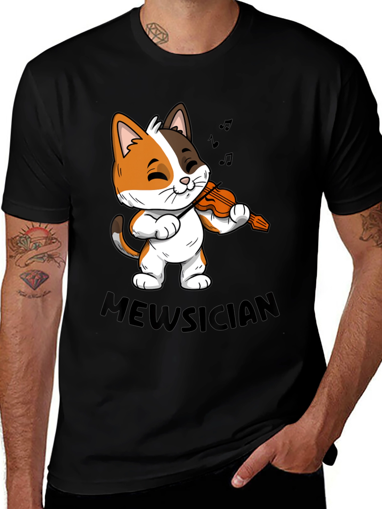 Variant 2 of Mewsician Cat T-Shirt - Cute Violin Playing Kitten Tee