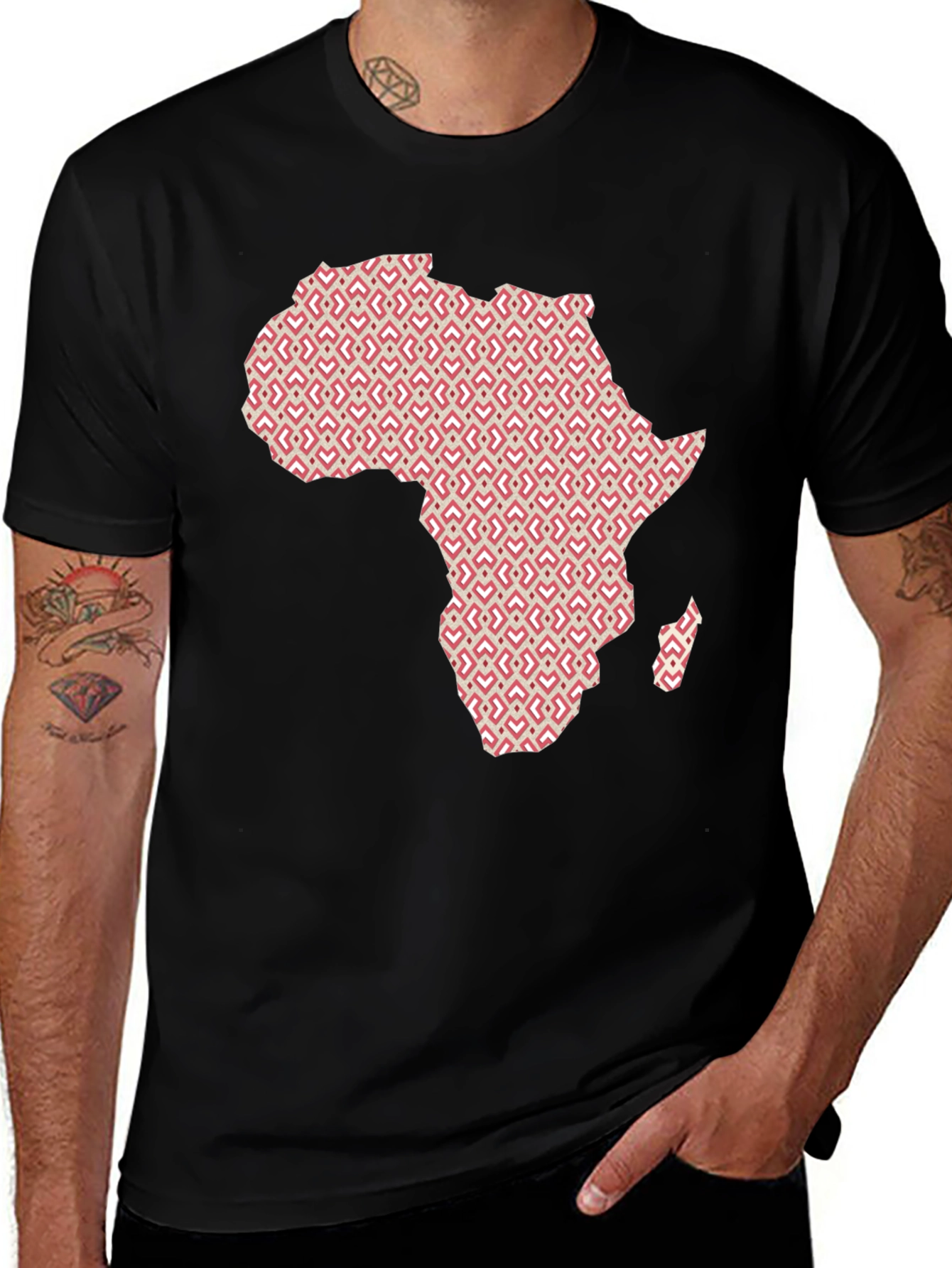 Variant 27 of Africa Map Pattern Graphic Tee - Modern Black T-Shirt