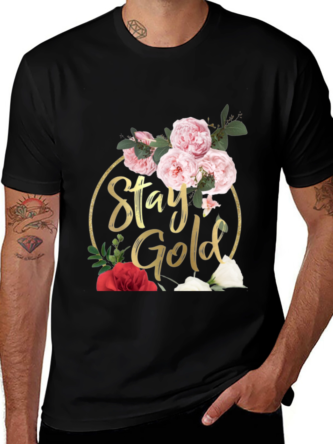 Variant 10 of Stay Gold Floral Graphic Tee - Trendy Gildan Shirt