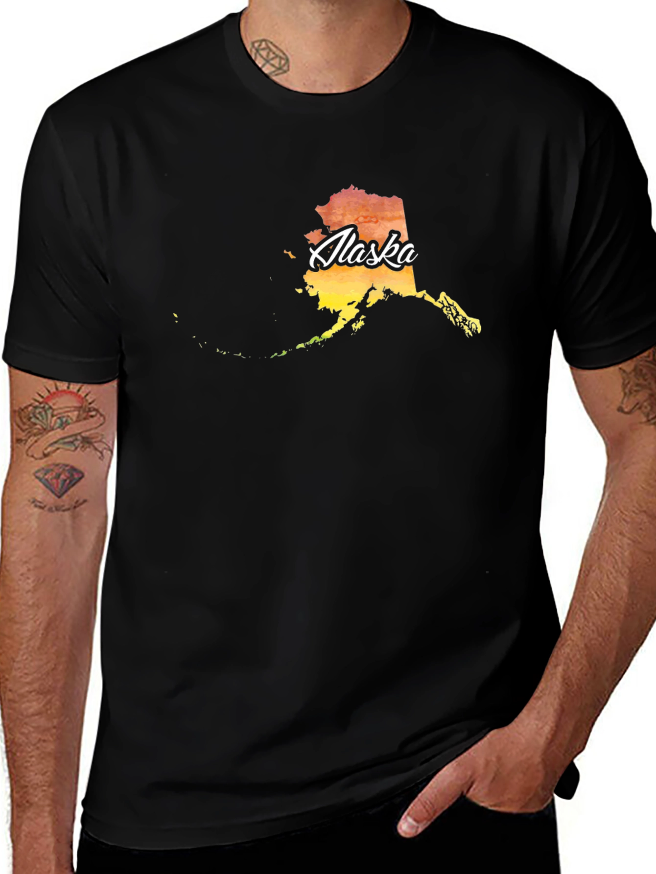 Alaska State Map Graphic Tee - Black Cotton Blend T-Shirt