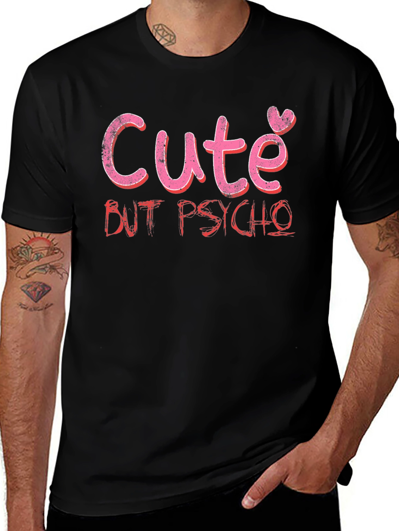 Variant 8 of Cute But Psycho Graphic Tee - Black Cotton T-Shirt