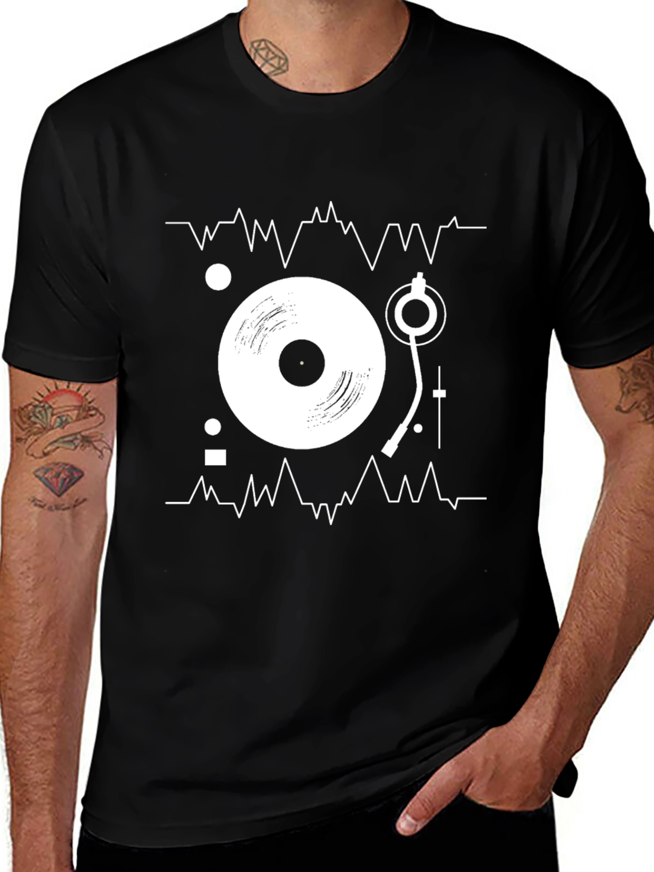 DJ Turntable Graphic Tee - Black Cotton Music Lover T-Shirt