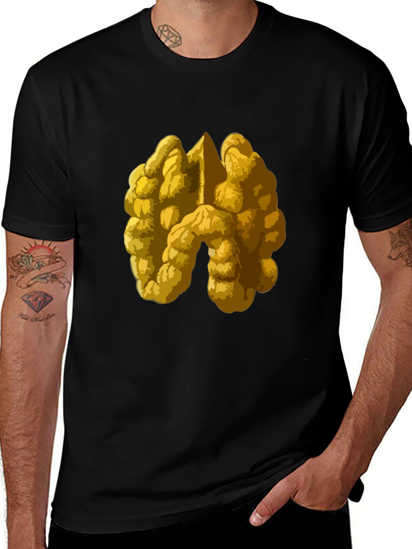 Variant 16 of Walnut Graphic Tee - Nutty Design on Black Shirt