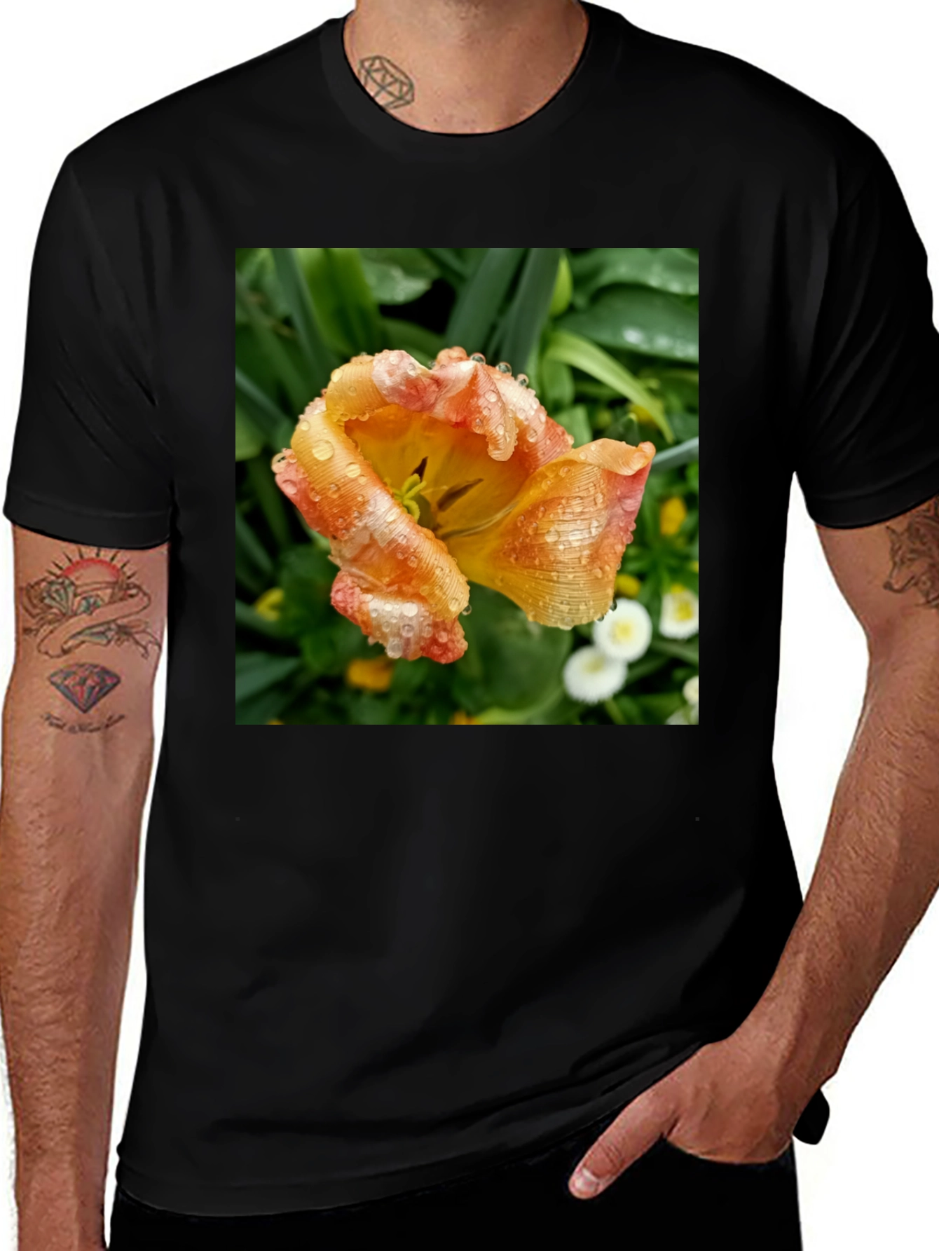 Variant 4 of Floral Tulip Graphic Tee - Stylish Black T-Shirt