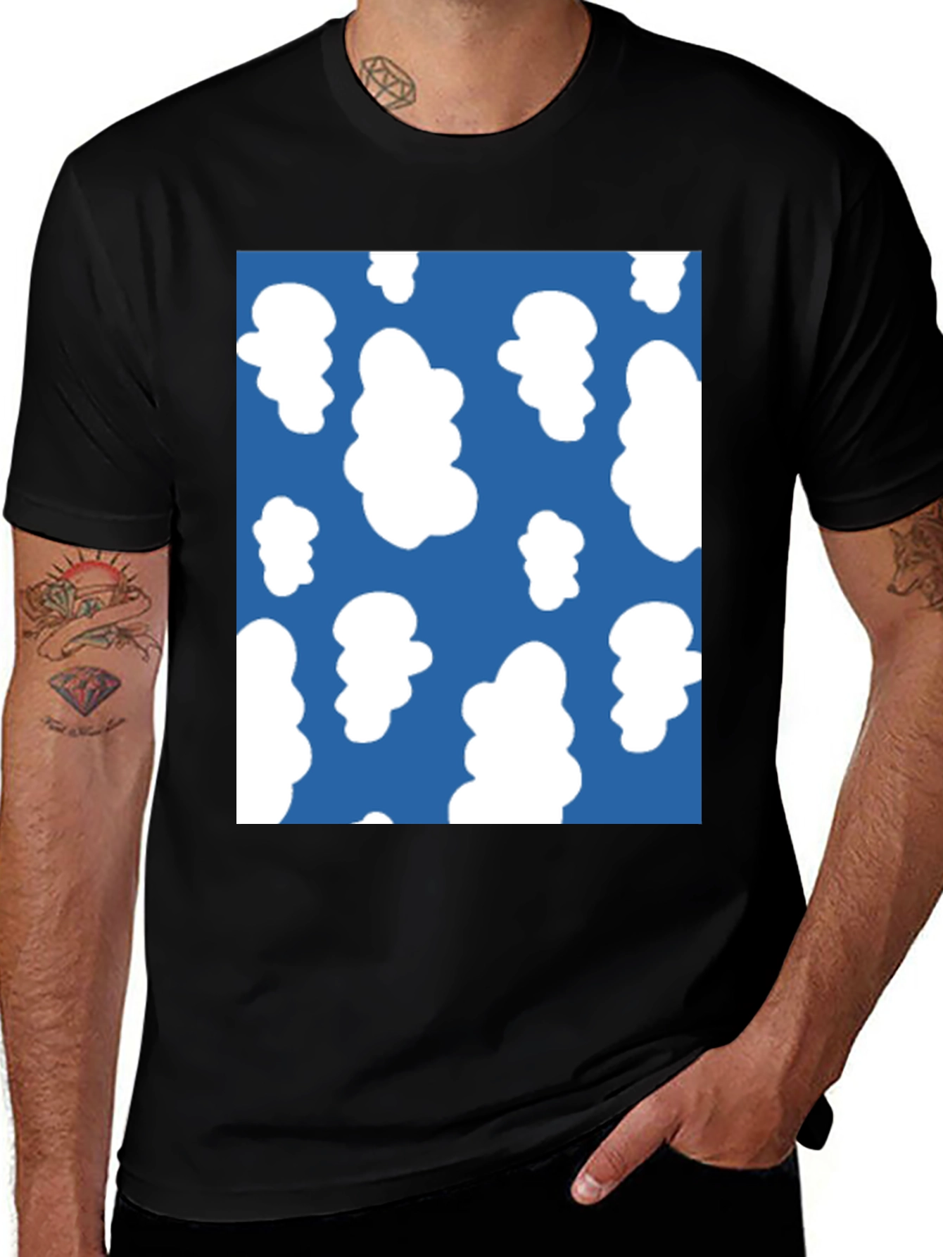Variant 14 of Fun Cloud Pattern Tee - Casual Black T-Shirt