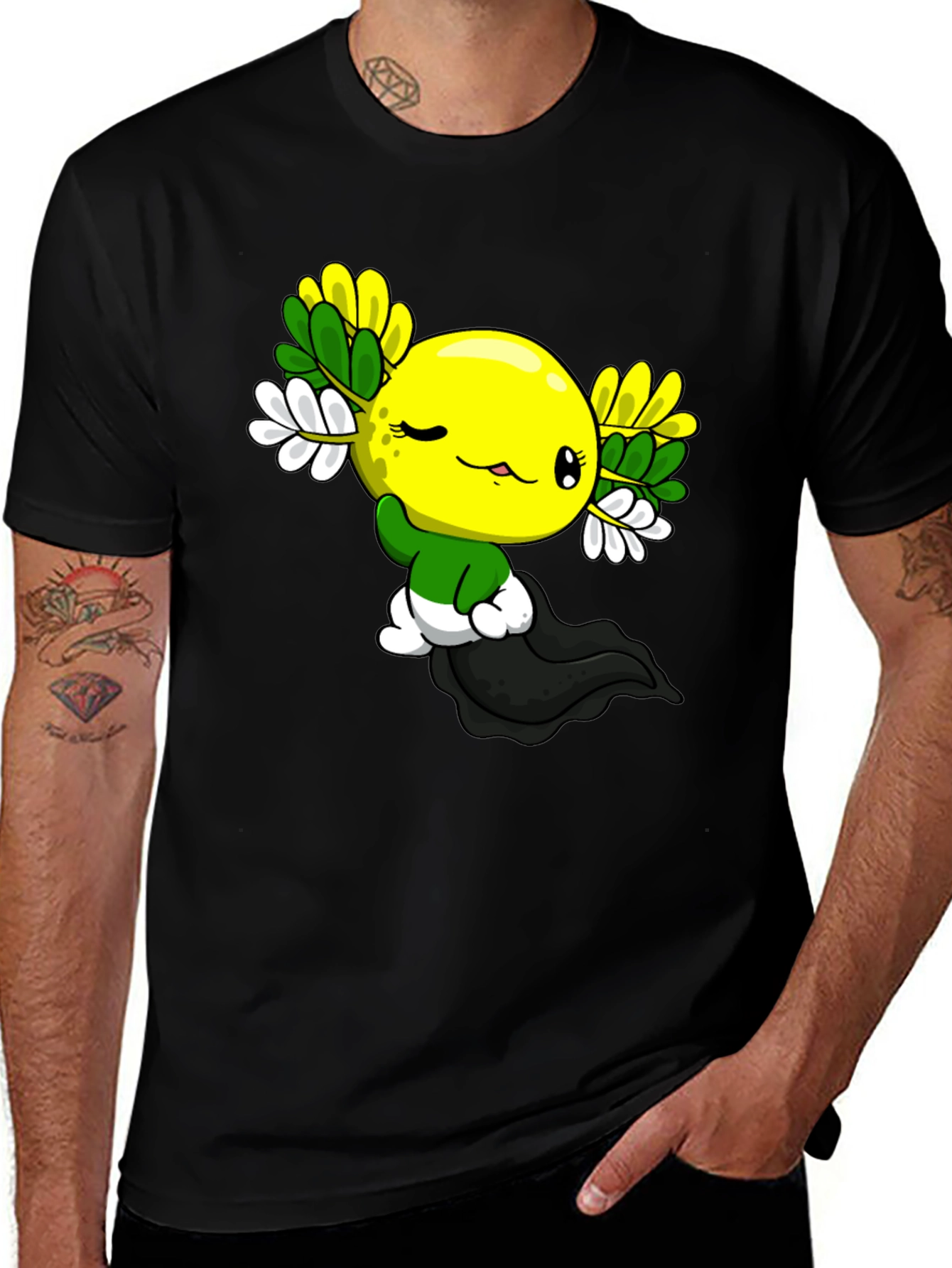 Variant 4 of Cute Cartoon Axolotl Black T-Shirt