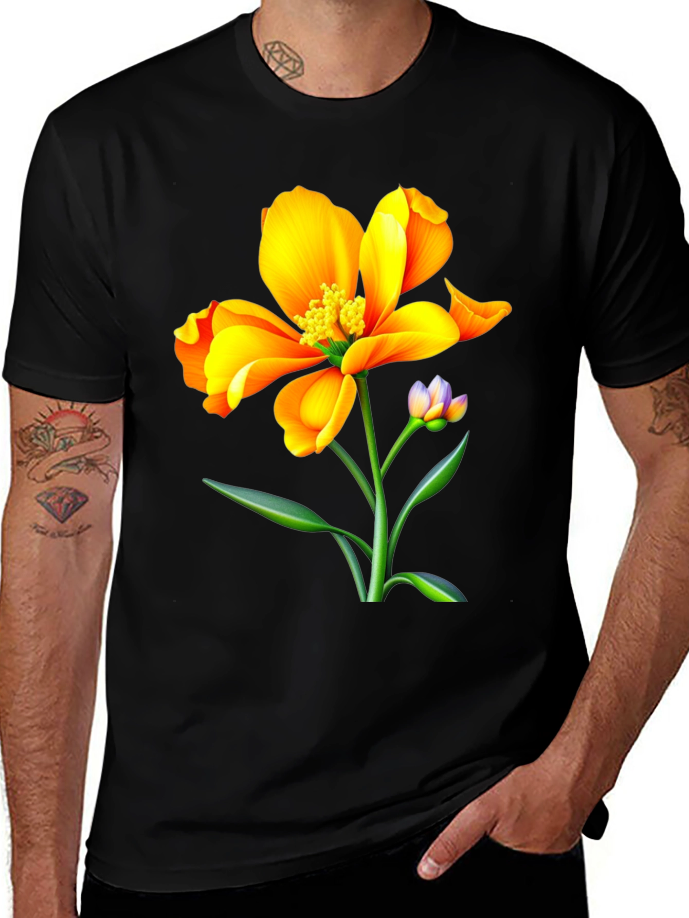Variant 15 of Vibrant Floral Graphic Tee - Unisex Black T-Shirt