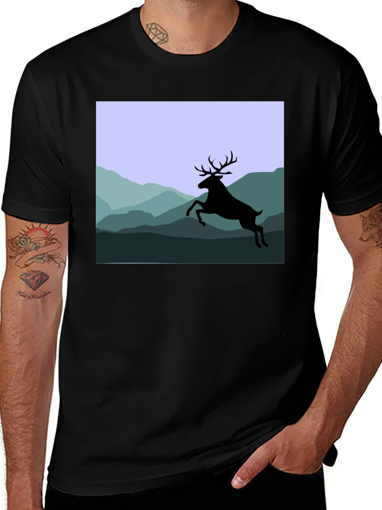 Variant 6 of Deer Silhouette Mountain Scene Graphic Tee