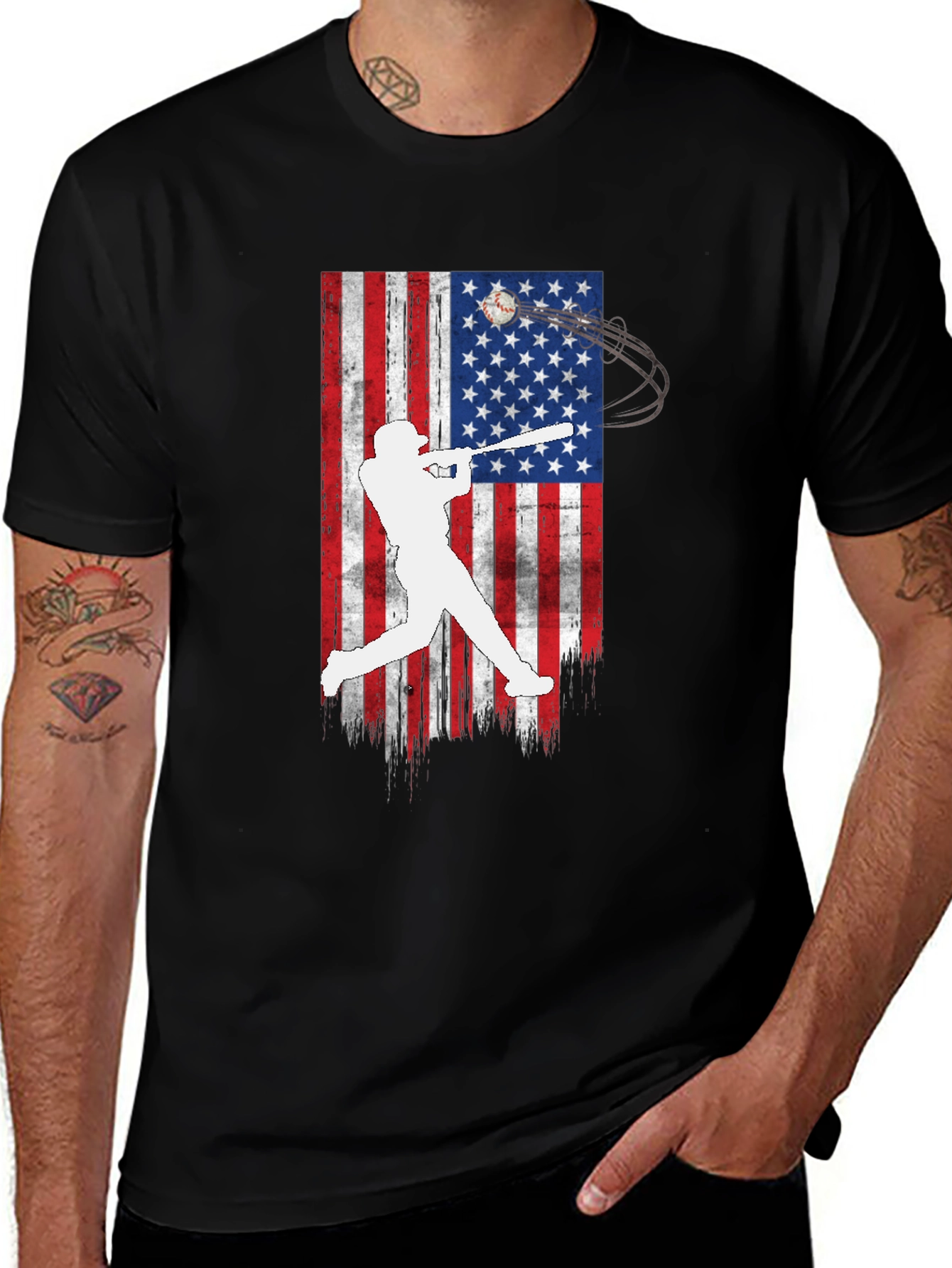 Variant 15 of Baseball American Flag Graphic T-Shirt
