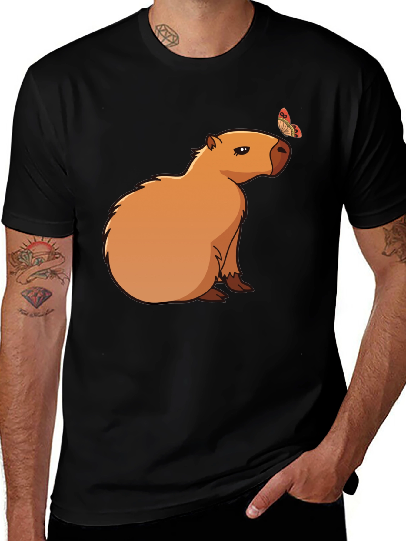 Variant 20 of Capybara & Butterfly Graphic T-Shirt - Cool Animal Tee