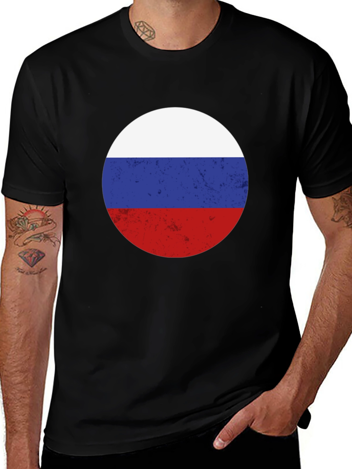 Russian Flag T-Shirt - Black Crew Neck Tee