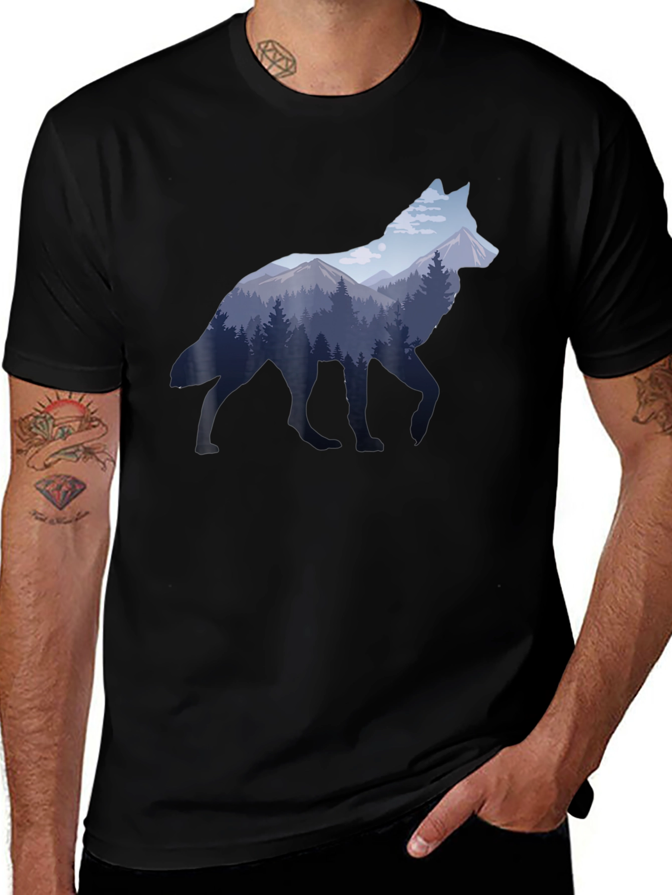Variant 26 of Wolf Silhouette Mountain Graphic Tee - Nature Inspired Design