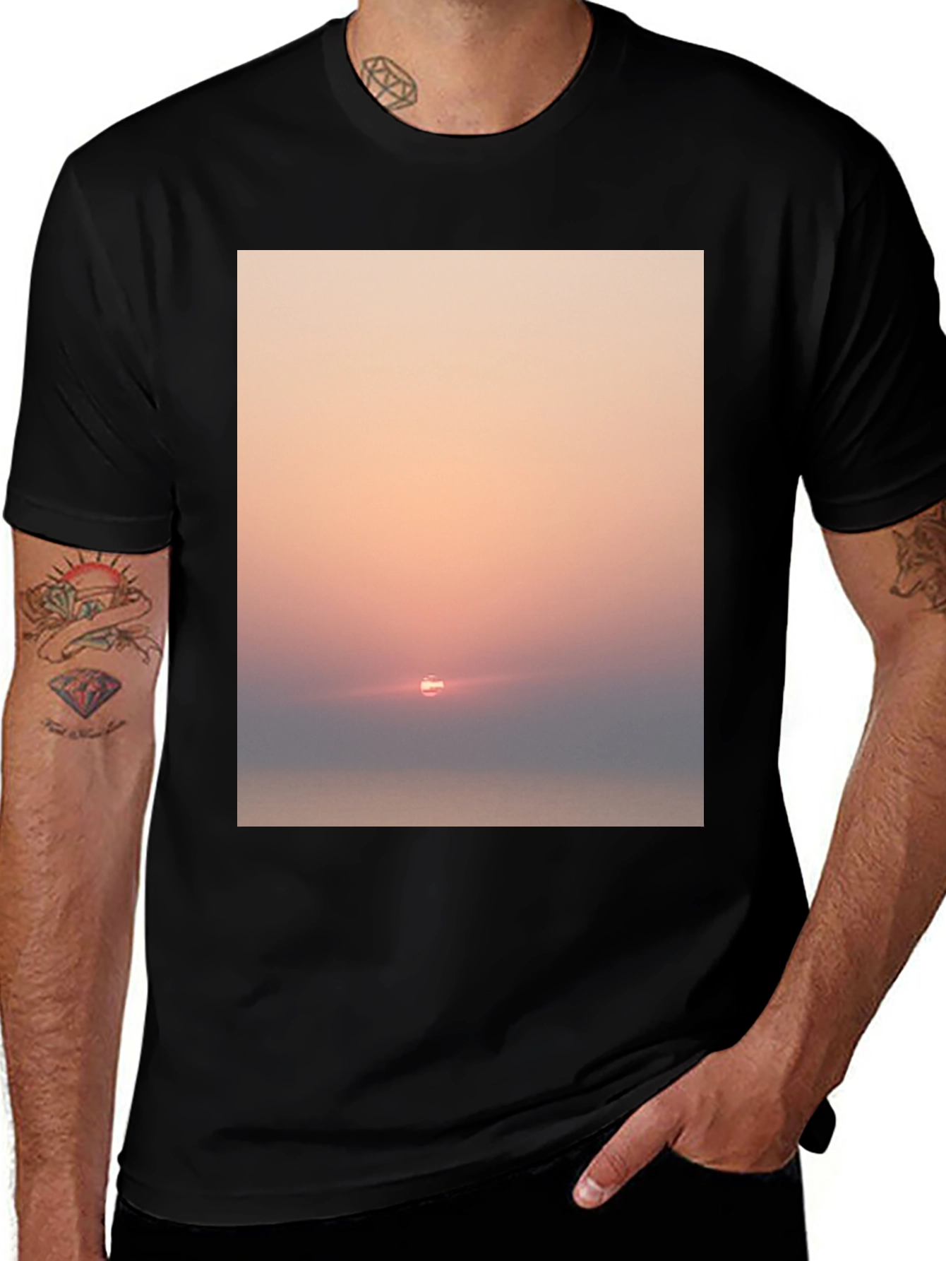 Variant 18 of Sunset Graphic Tee - Soft Black Cotton Blend Shirt