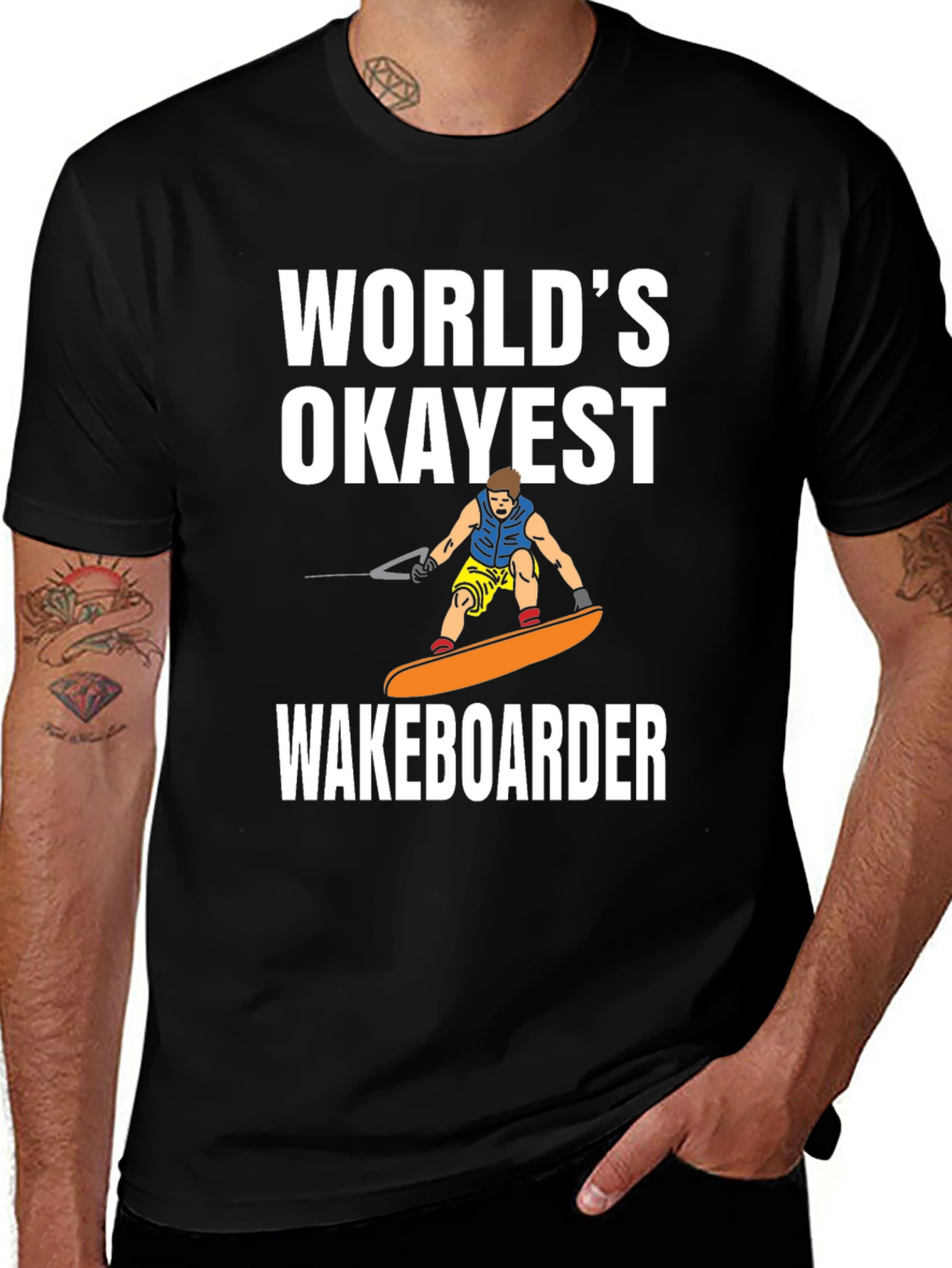 Variant 13 of World's Okayest Wakeboarder Black T-Shirt