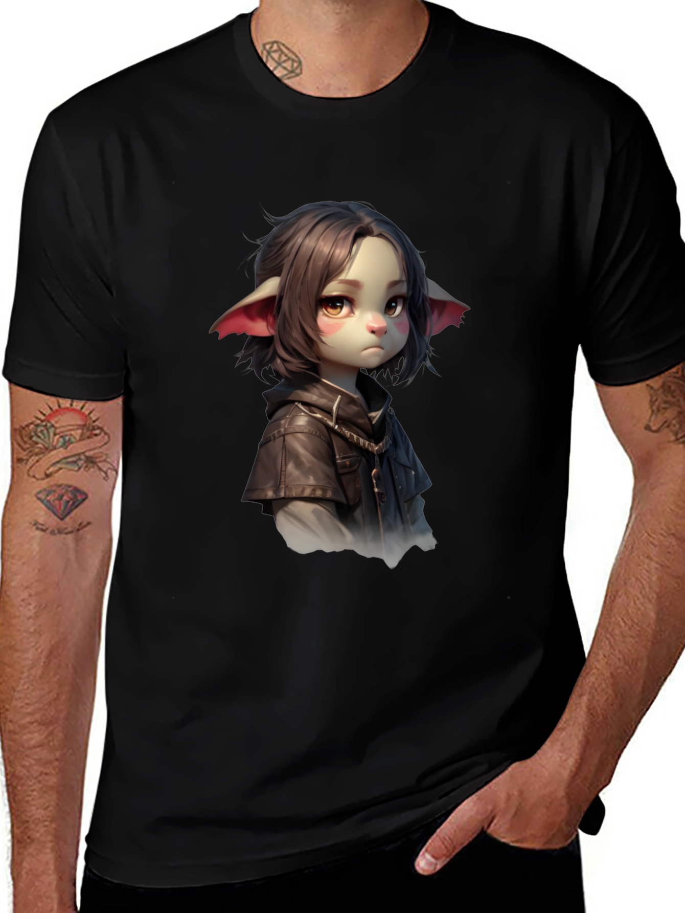 Variant 16 of Anime Girl Graphic Black T-Shirt