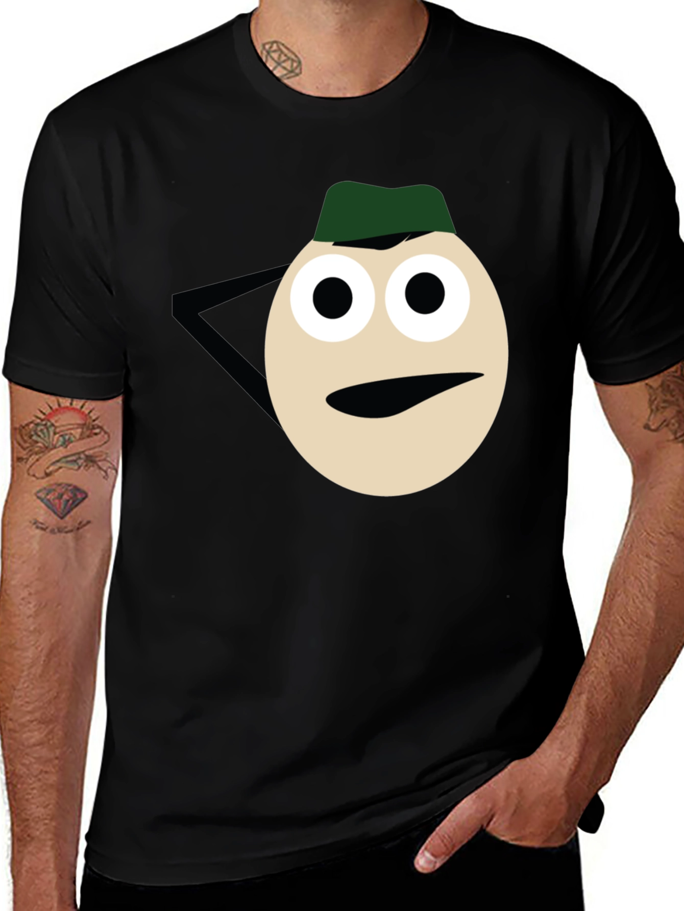 Variant 26 of Funny Cartoon Face Graphic Tee - Black Casual T-Shirt
