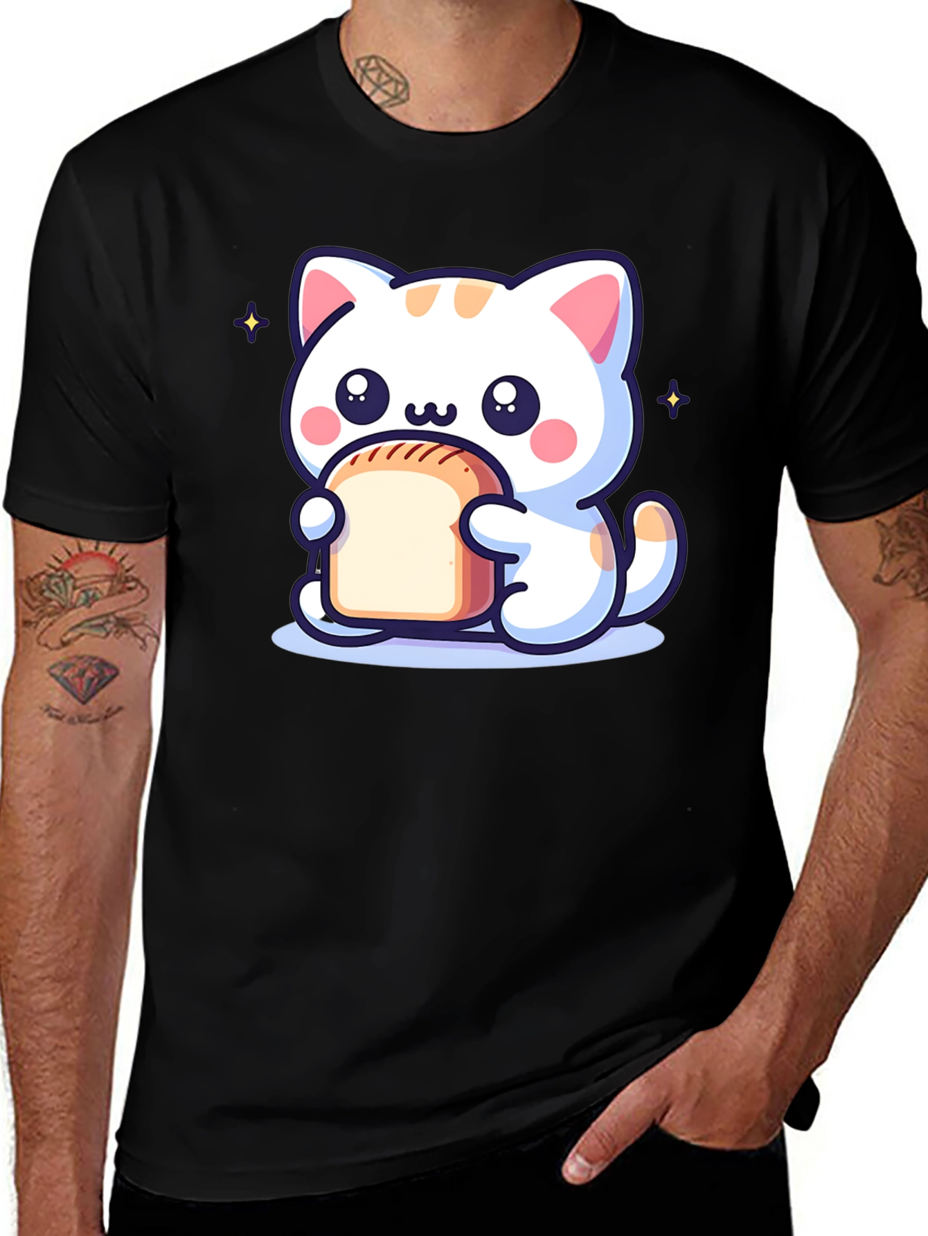 Variant 7 of Cute Cartoon Cat Holding Bread T-Shirt