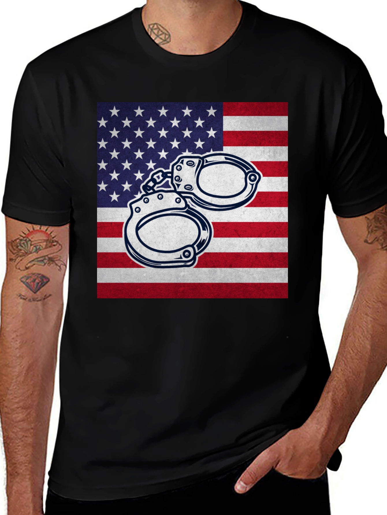 Variant 5 of American Flag Handcuffs Graphic T-Shirt