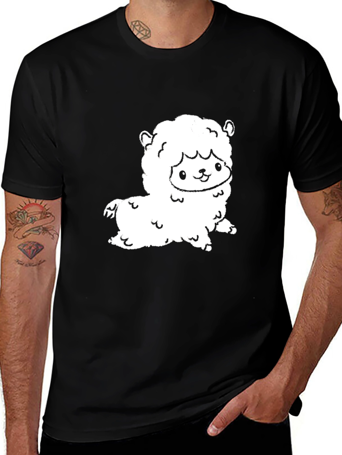 Variant 5 of Cute Alpaca Graphic Tee - Black Cotton T-Shirt
