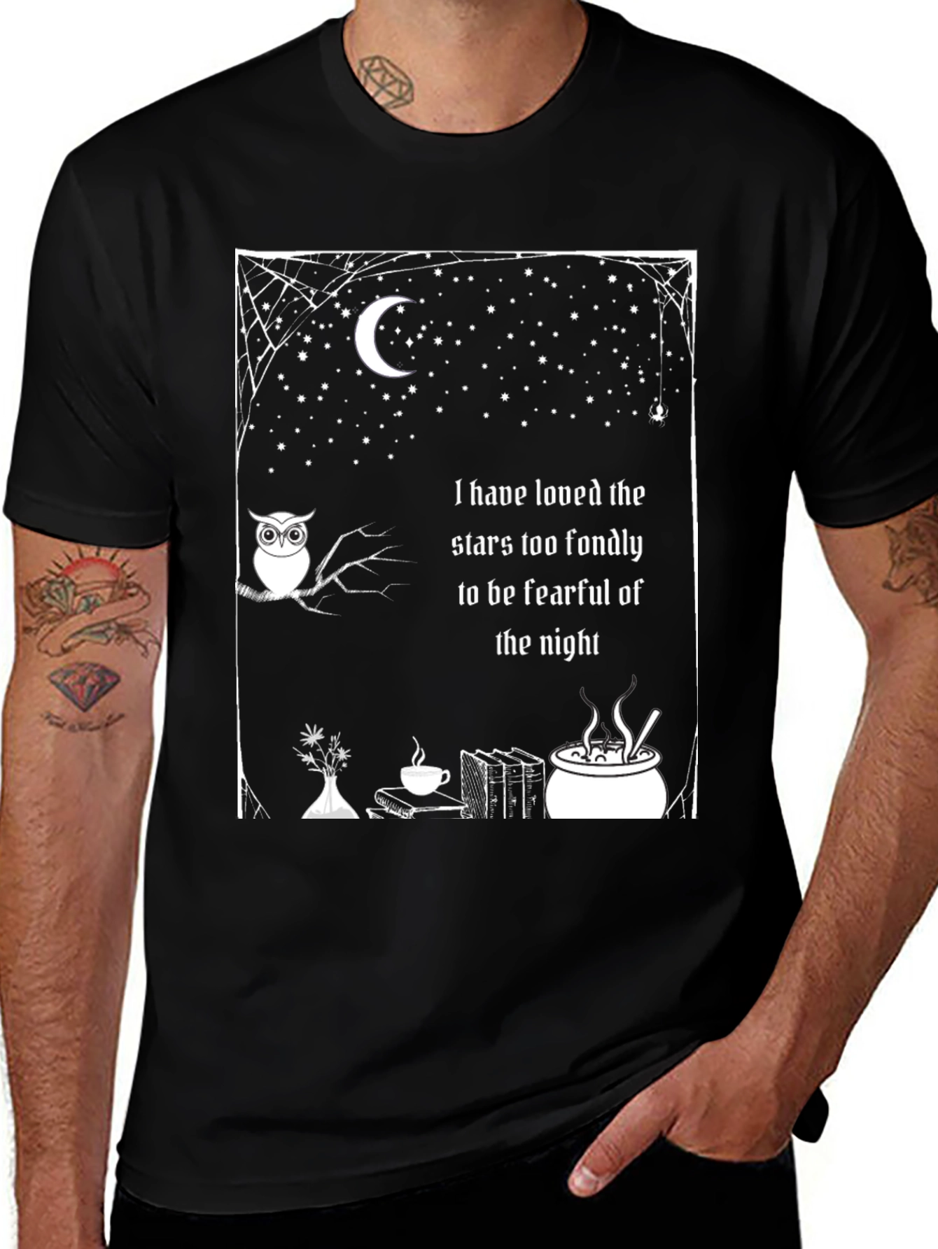 Stars Fondly T-Shirt - Owl, Moon, Night, Book