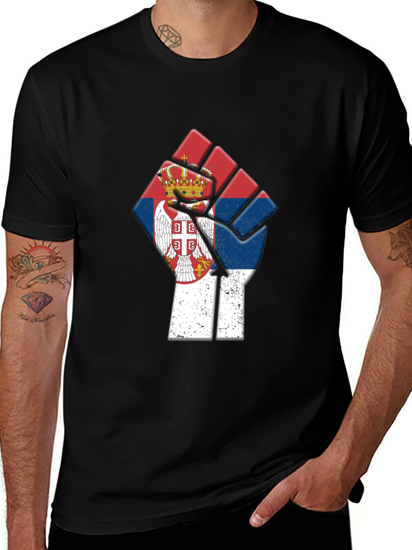 Serbia Flag Fist Graphic T-Shirt