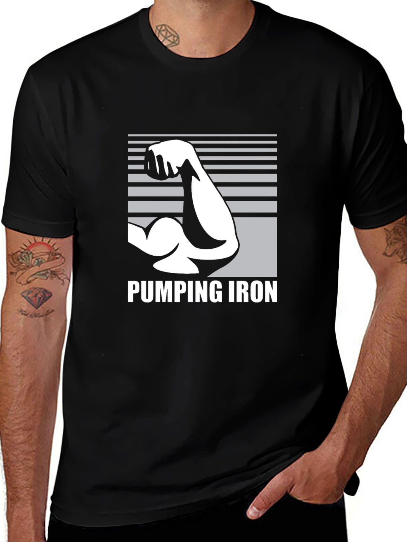 Pumping Iron Graphic Tee - Black Cotton Gym Shirt