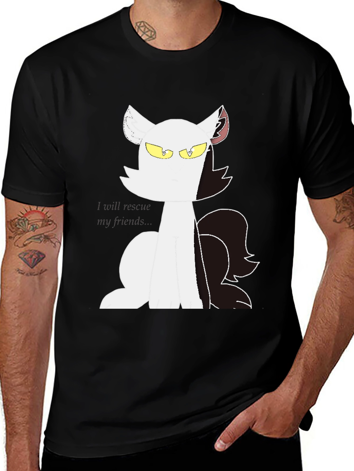 Variant 28 of Cool Cat T-Shirt - Half Black & Half White