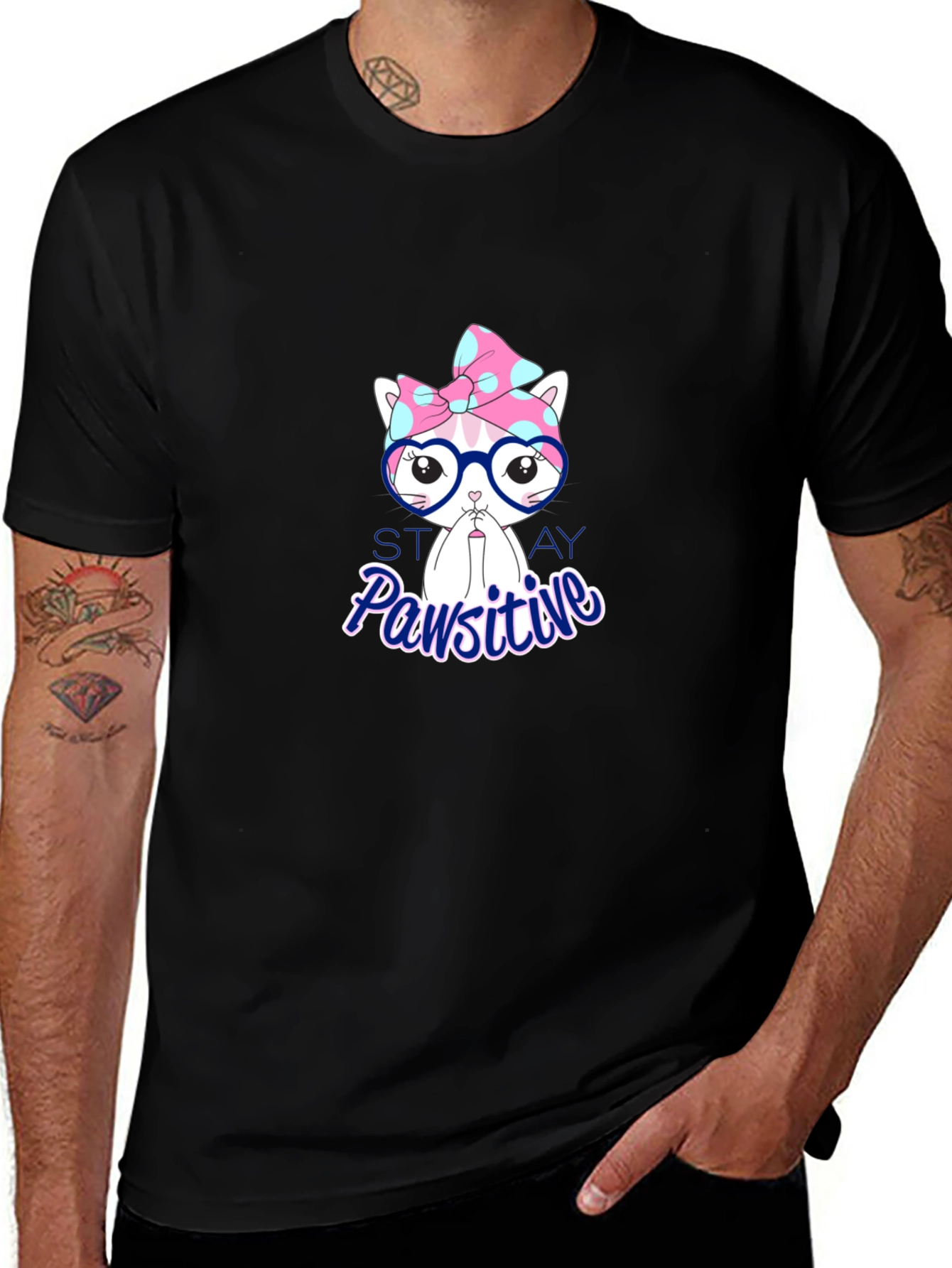 Variant 10 of Stay Pawsitive T-Shirt - Cute Cat Design