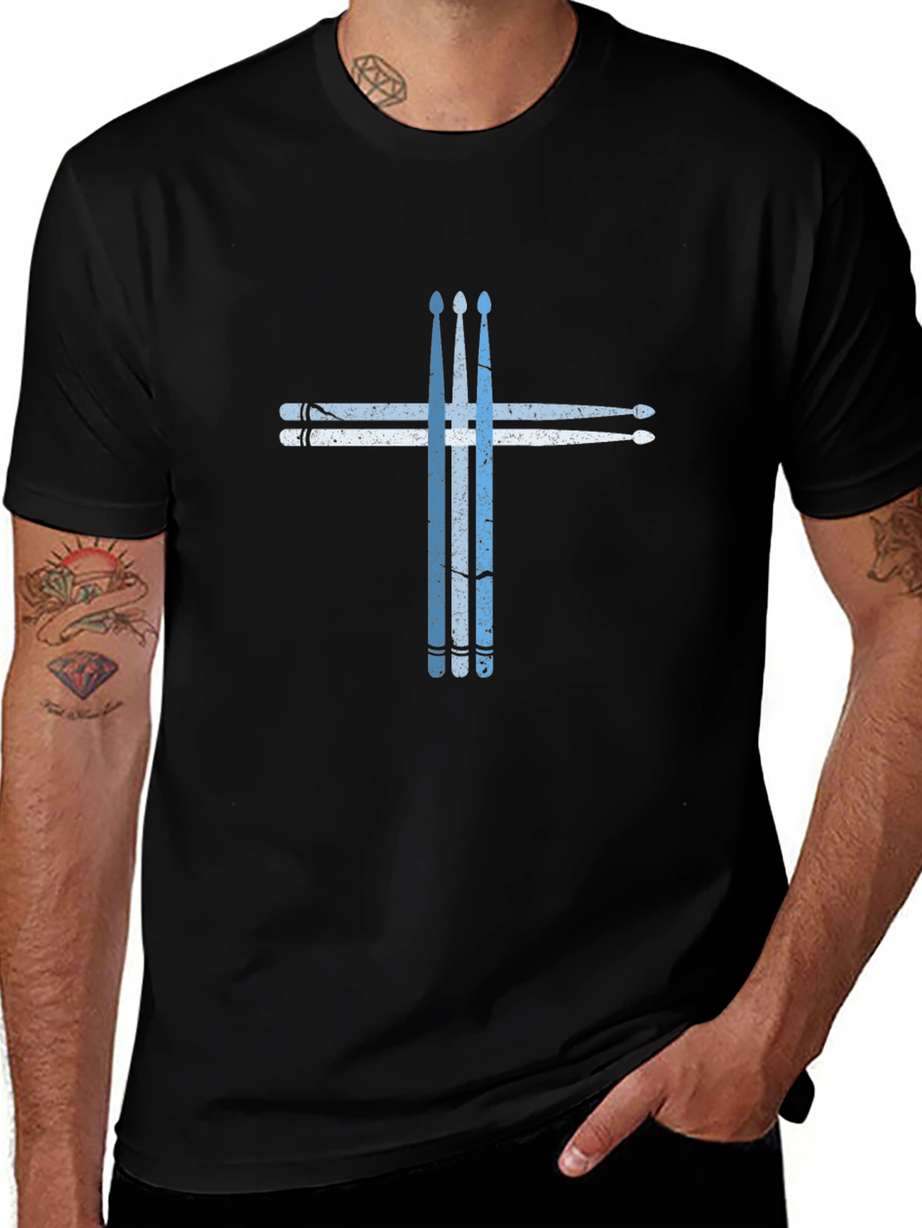 Variant 24 of Drumsticks Cross Graphic T-Shirt - Music Lover Tee