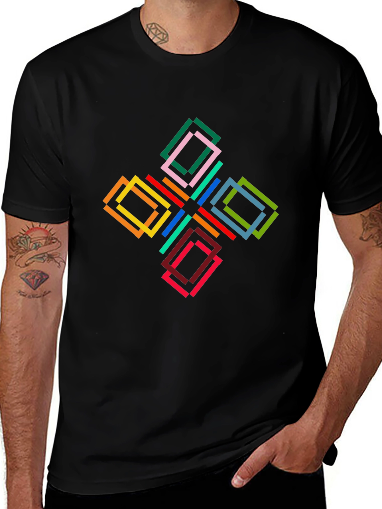 Variant 6 of Geometric Square Pattern Black T-Shirt