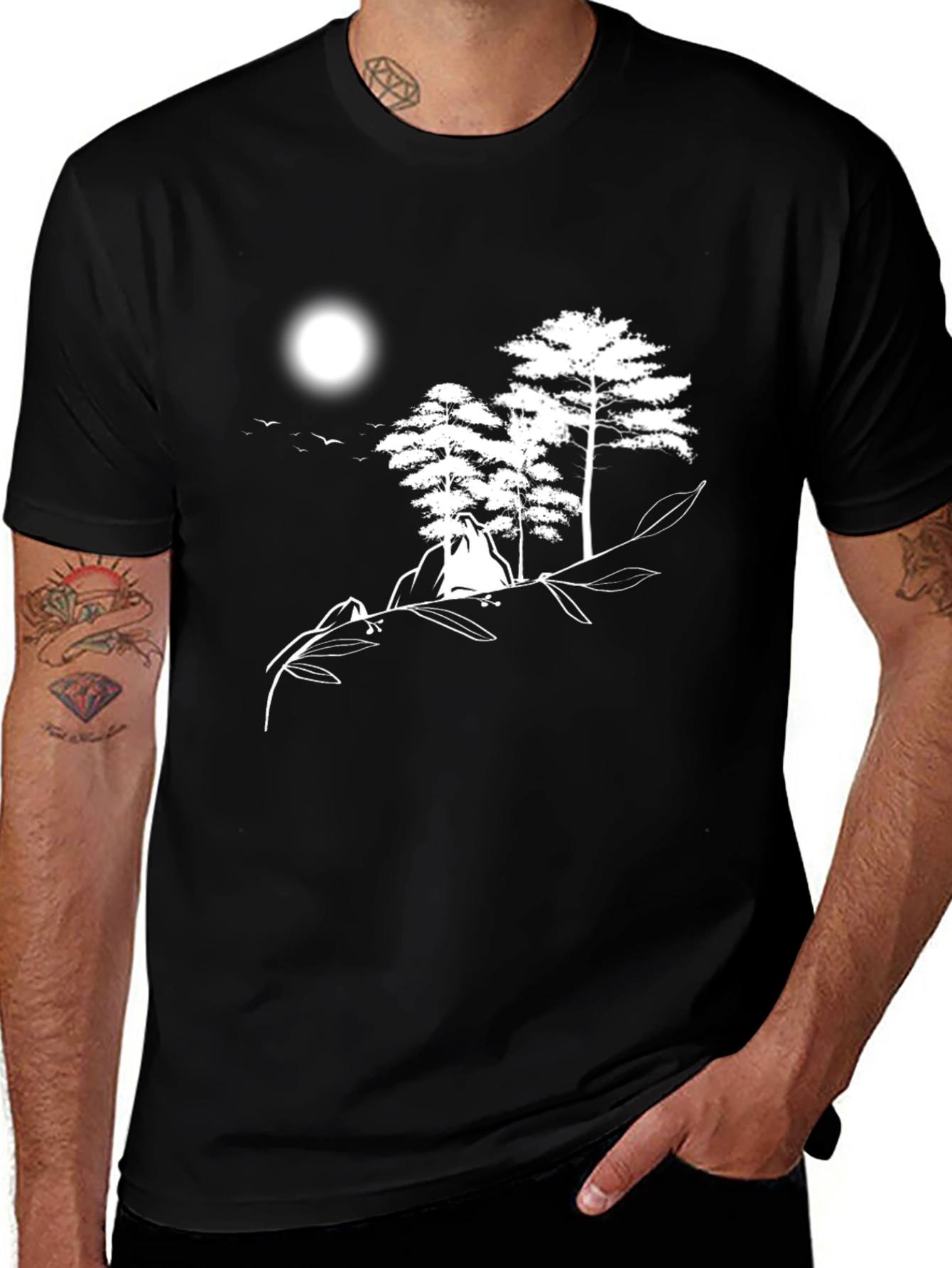 Variant 26 of Nature Scene Graphic Tee - Black Cotton Shirt