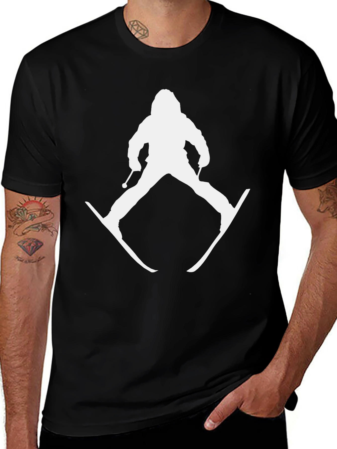 Variant 13 of Black Skiing Silhouette Graphic Tee