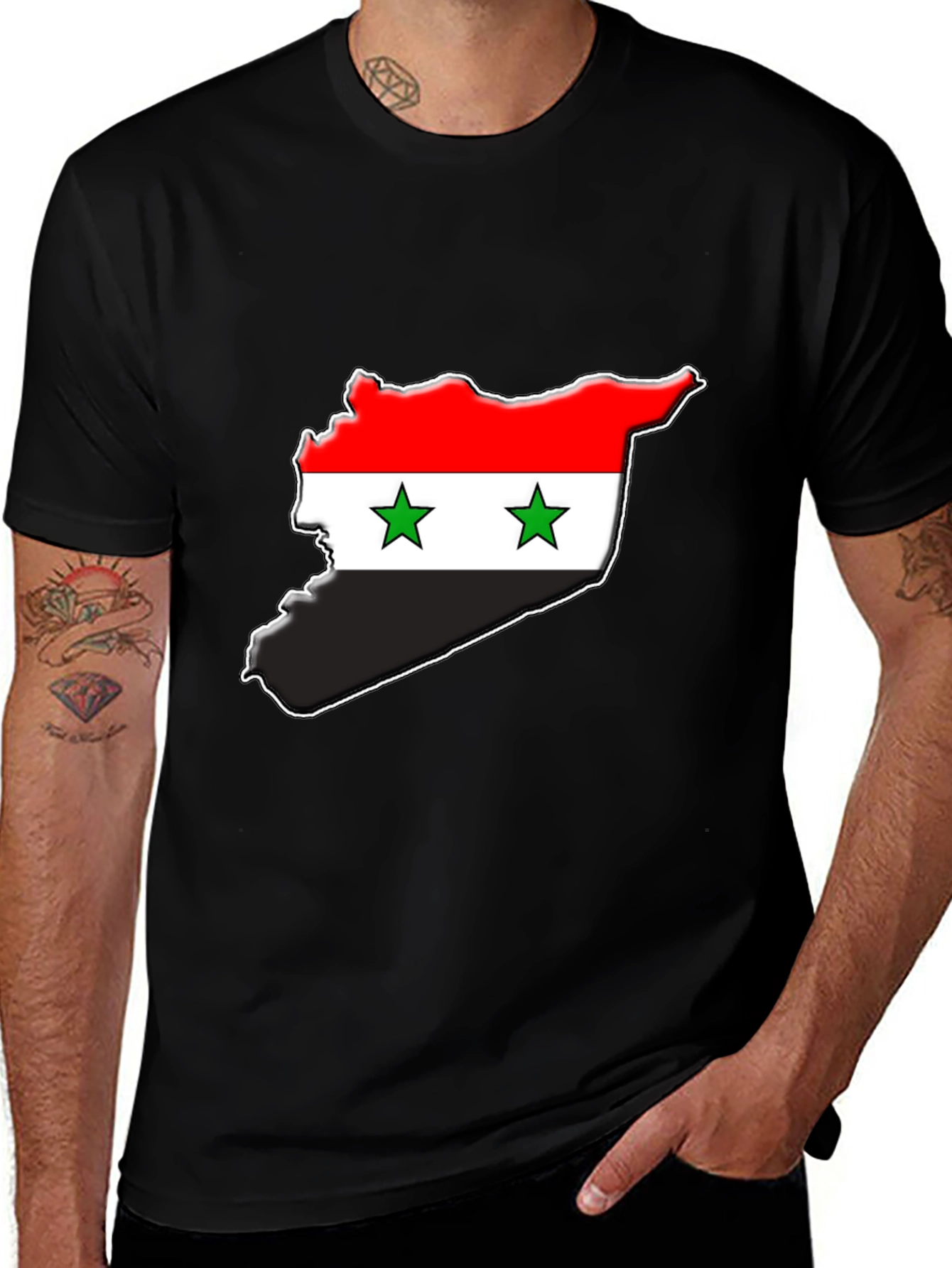Syria Flag Map T-Shirt - Black