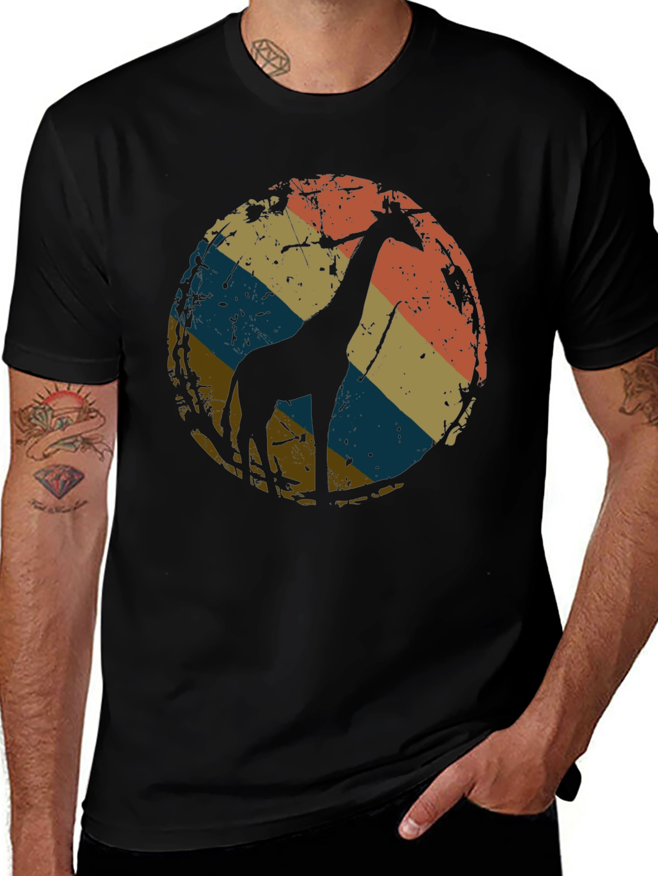 Variant 11 of Retro Giraffe Graphic Tee - Men's Black T-Shirt