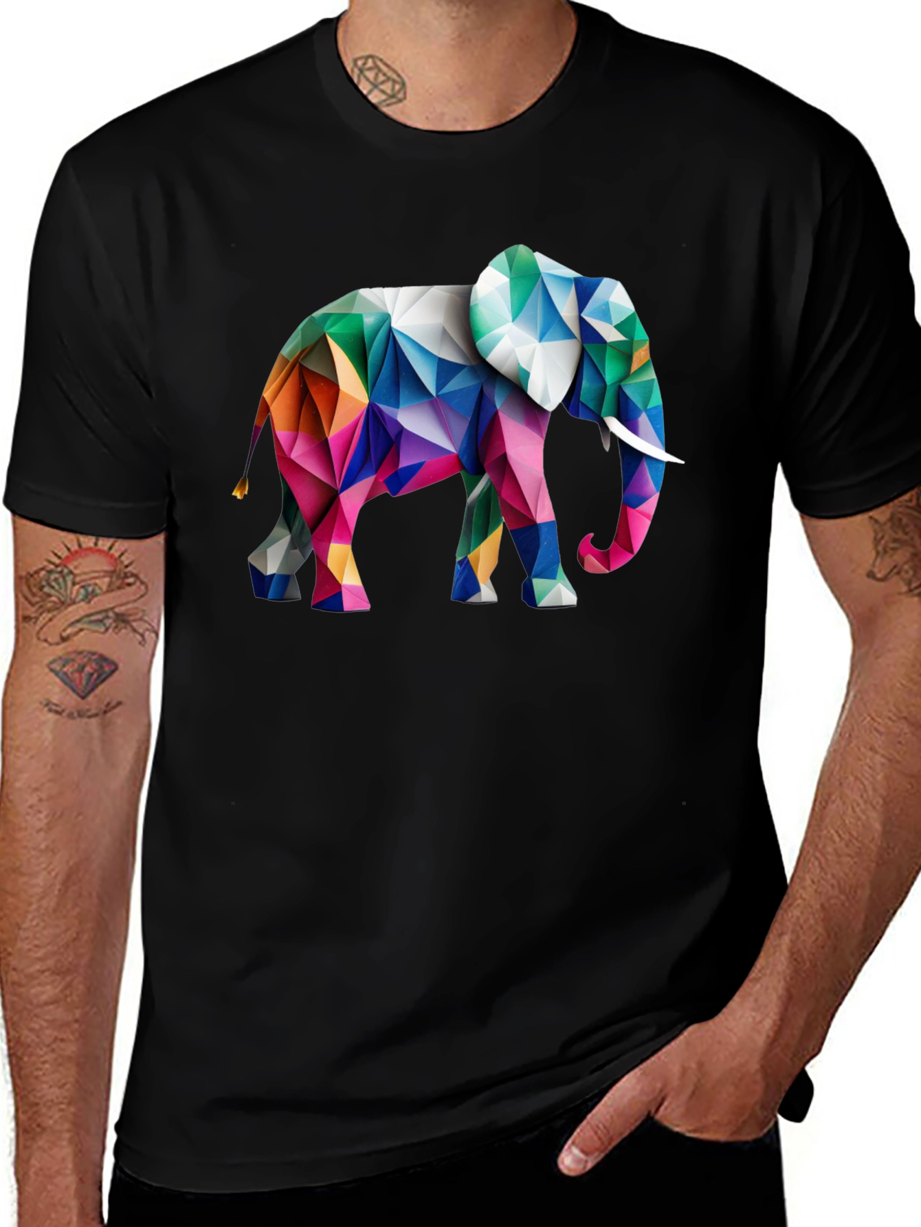 Variant 19 of Geometric Elephant Graphic Tee - Black