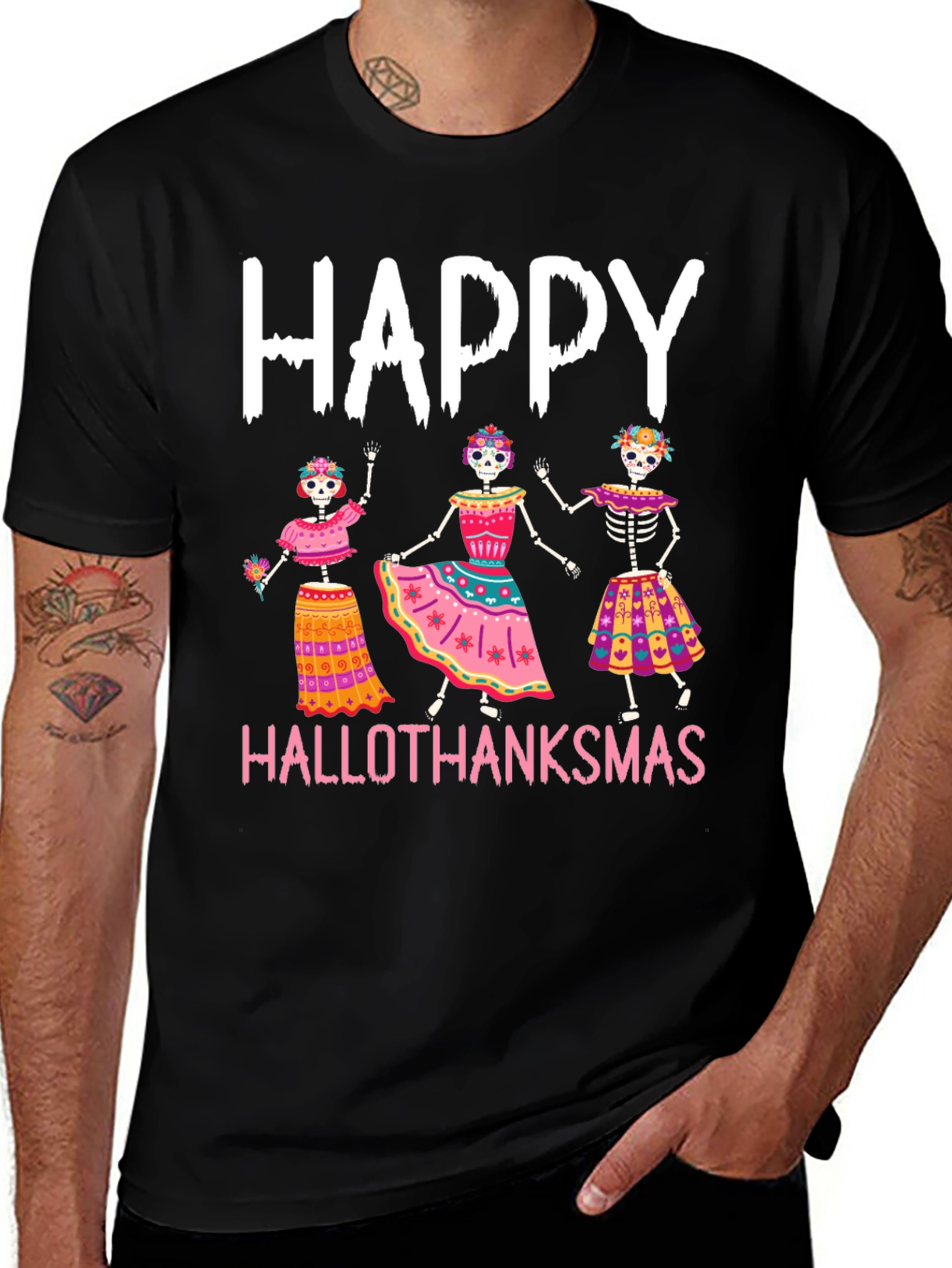 Variant 5 of Happy Hallothanksmas Skeleton T-Shirt