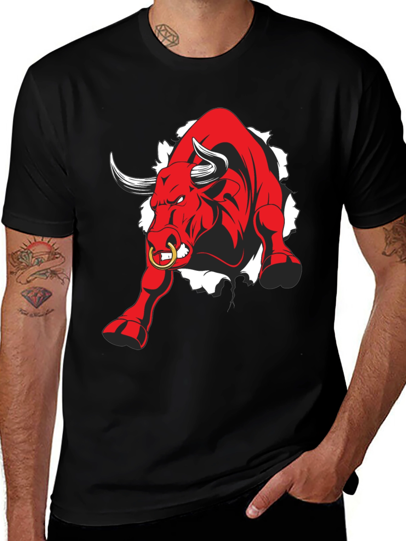 Black Raging Bull Graphic Tee - Black Cotton T-Shirt main image