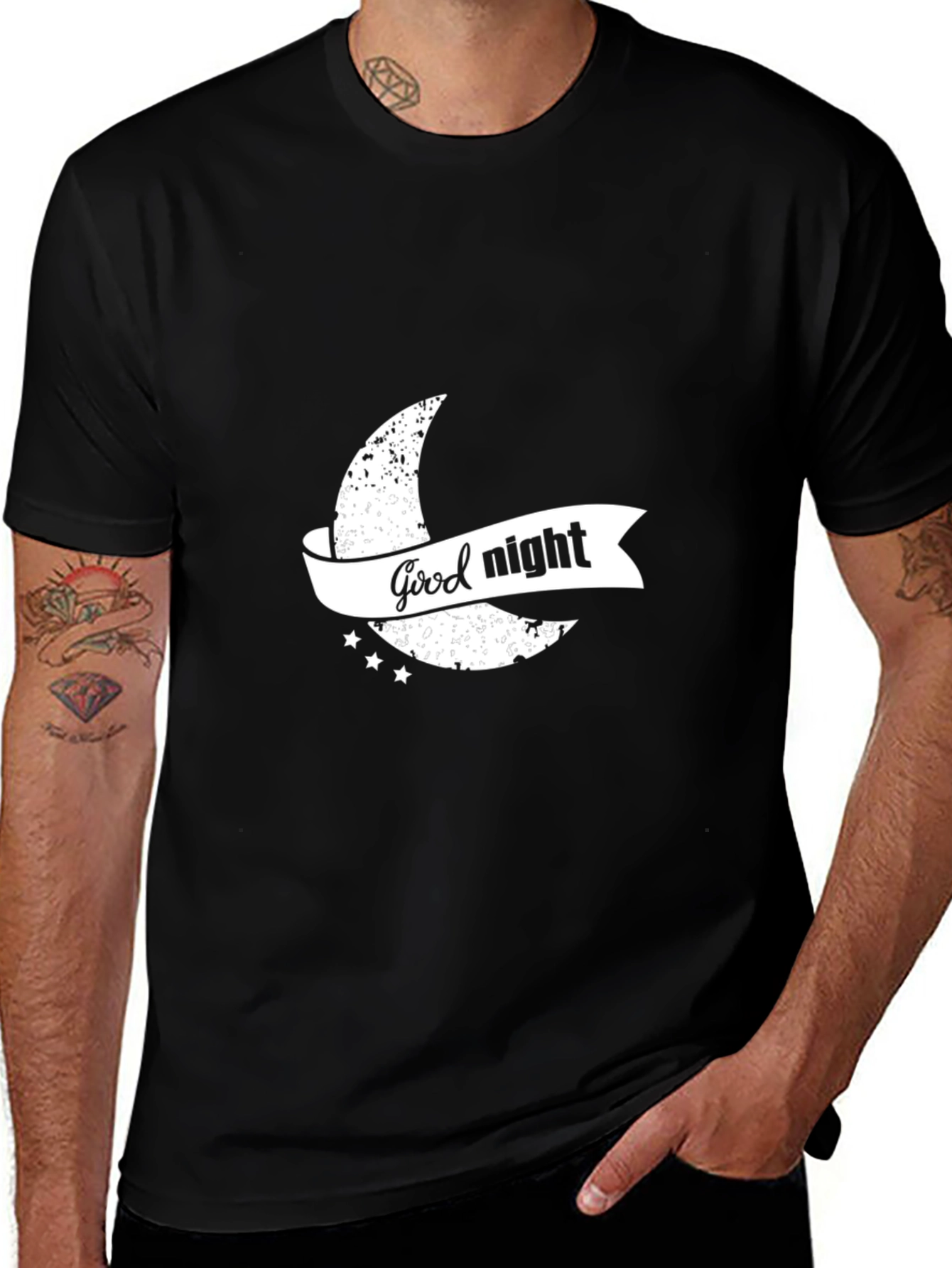 Black Good Night Graphic Print Black T-Shirt main image