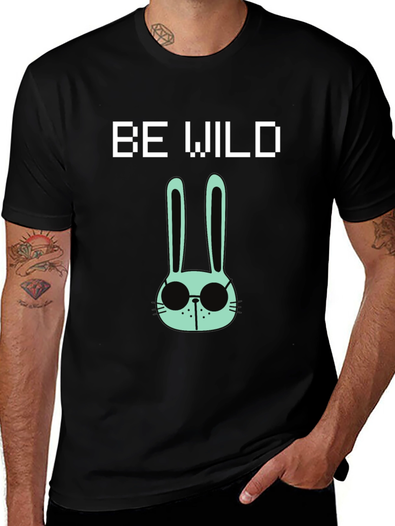 Variant 17 of Be Wild Rabbit Graphic Tee - Black Cotton T-Shirt